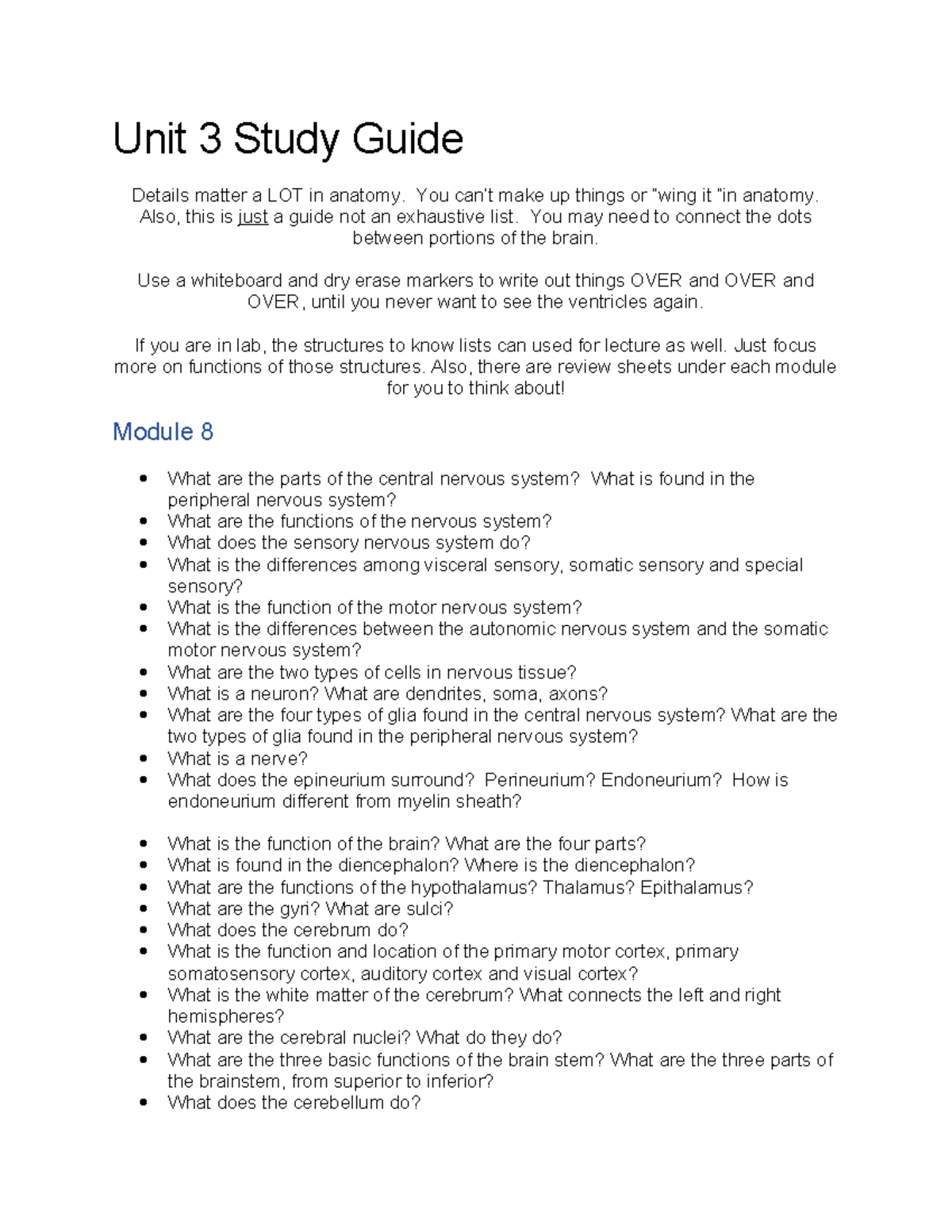 Unit 3 Study Guide: Anatomy of the Nervous System (2025 Update) - Studocu