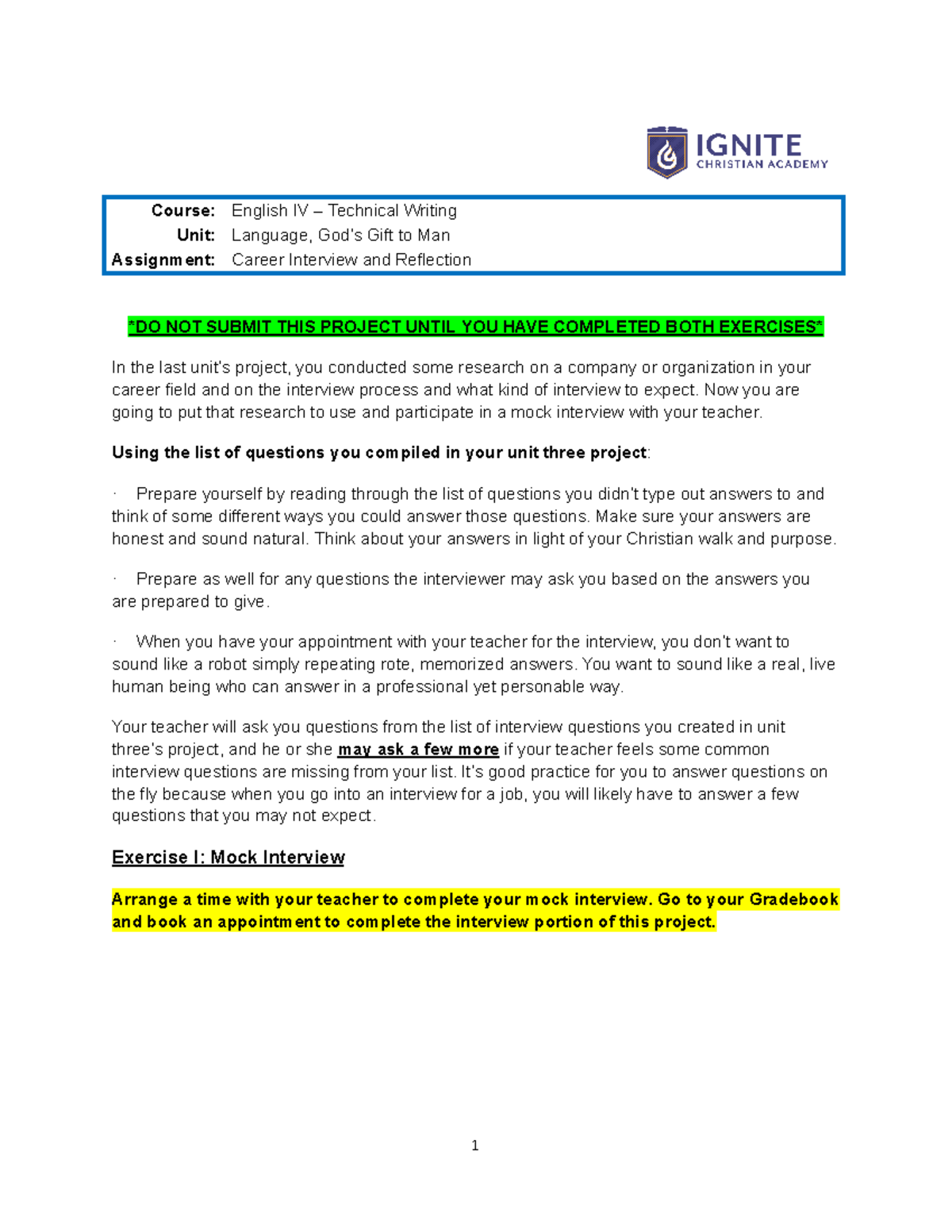 Career Interview & Reflection - English IV (L1204) Assignment - Studocu