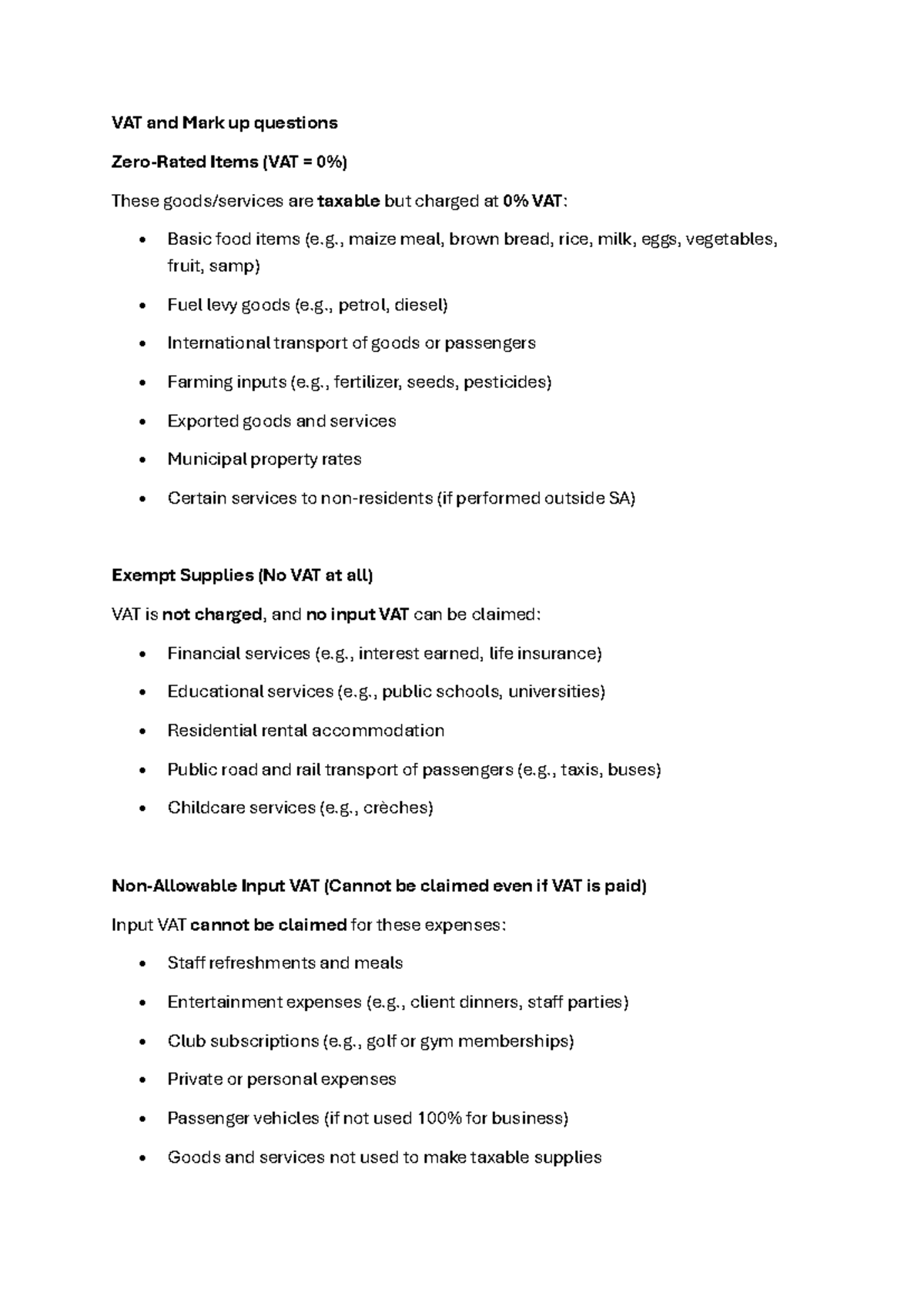 VAT and Mark Up Questions: Taxable and Exempt Supplies - Studocu