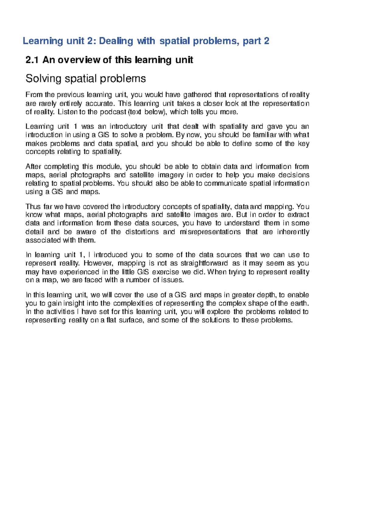 GGH2603 Learning Unit 2: Understanding Spatial Problems in GIS - Studocu