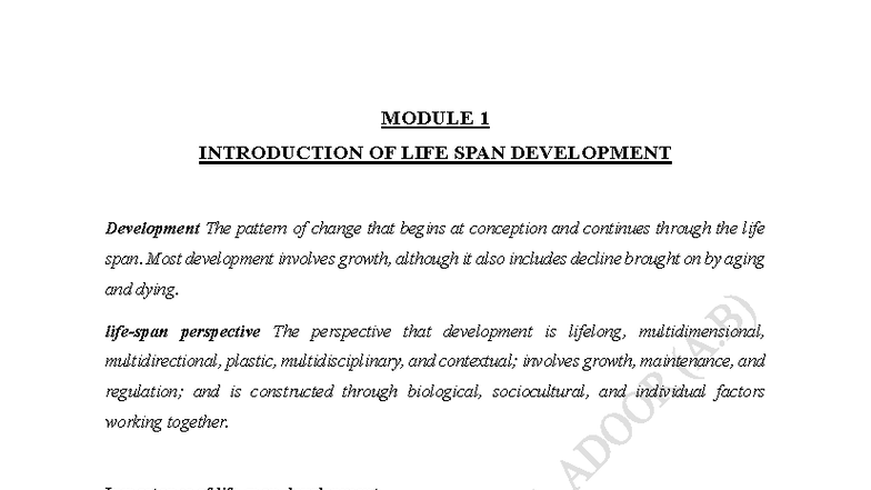 Module 1: Overview of Life Span Development Concepts - Studocu