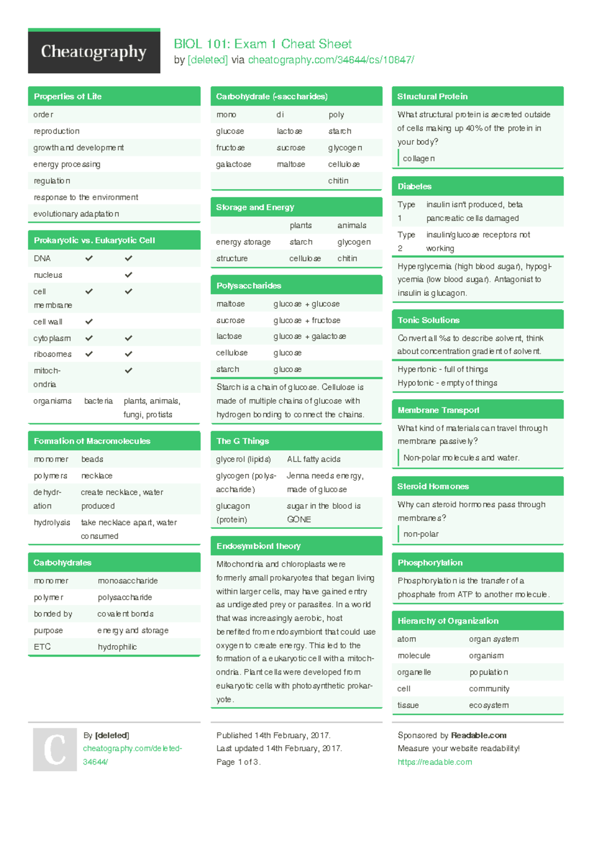 BIOL 101: Final Exam Review Cheat Sheet on Cellular Biology and Life ...