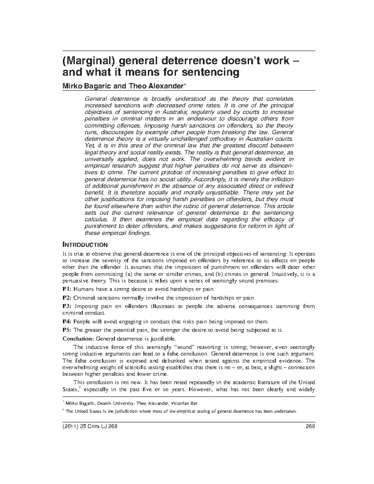 (Marginal) General Deterrence: Implications for Sentencing Reform (2011 ...