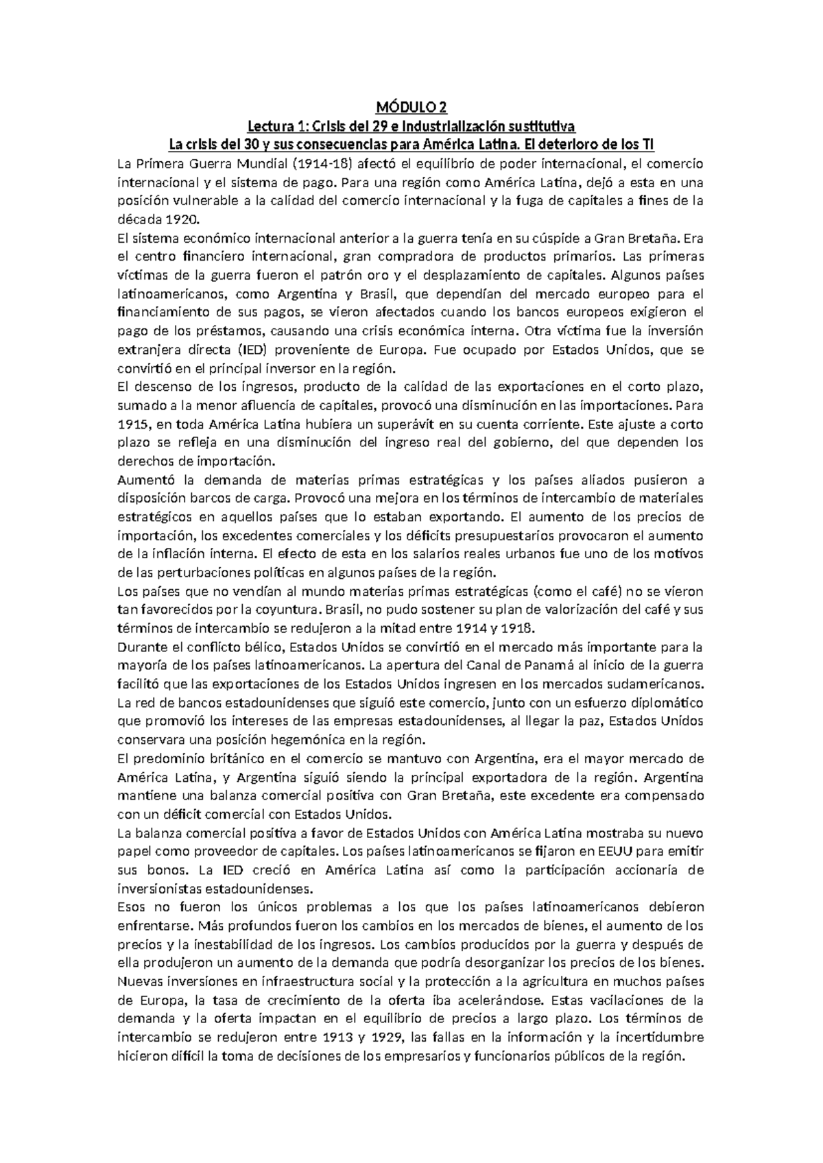 Módulo 2: Crisis del 29 y su Impacto en América Latina - Studocu
