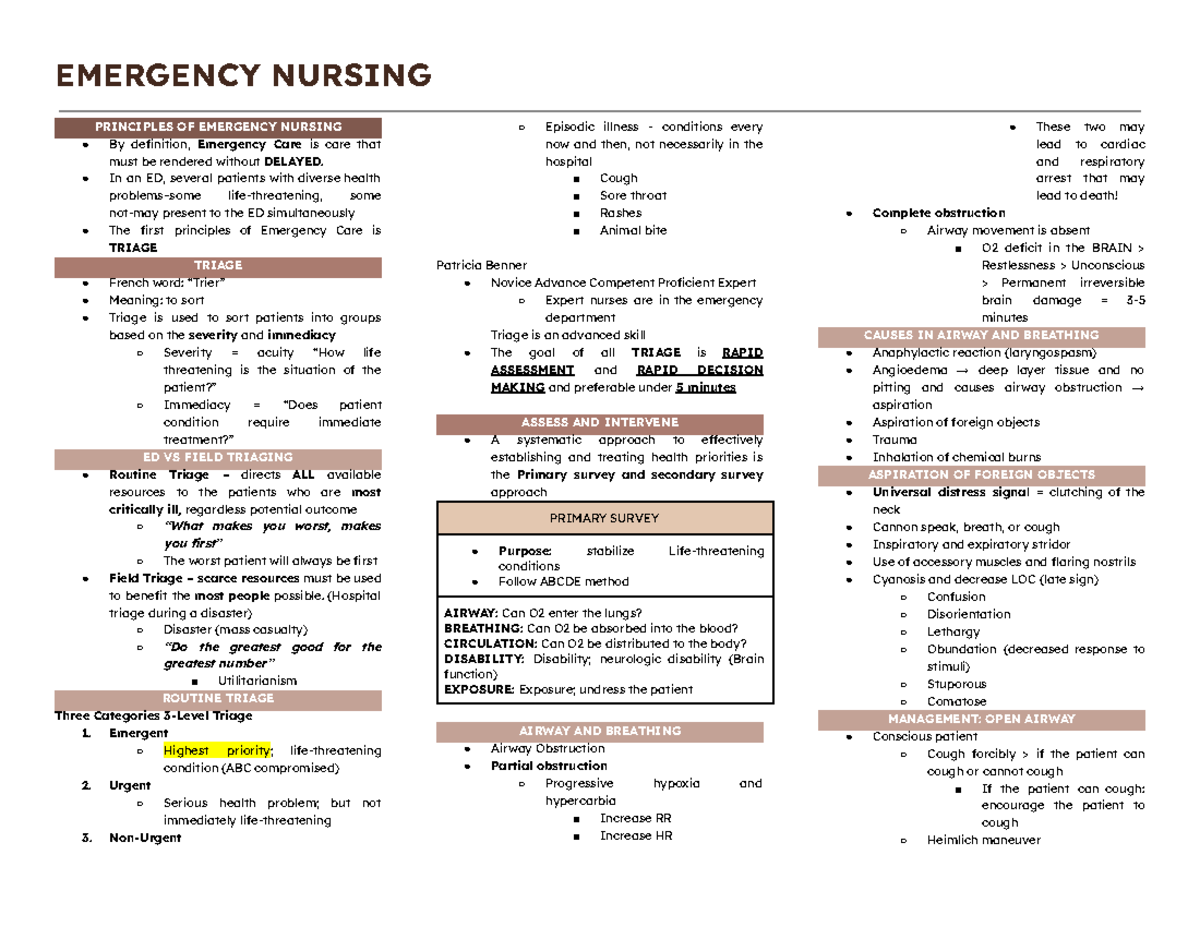 Emergency Nursing Principles: Triage and Patient Management - Studocu