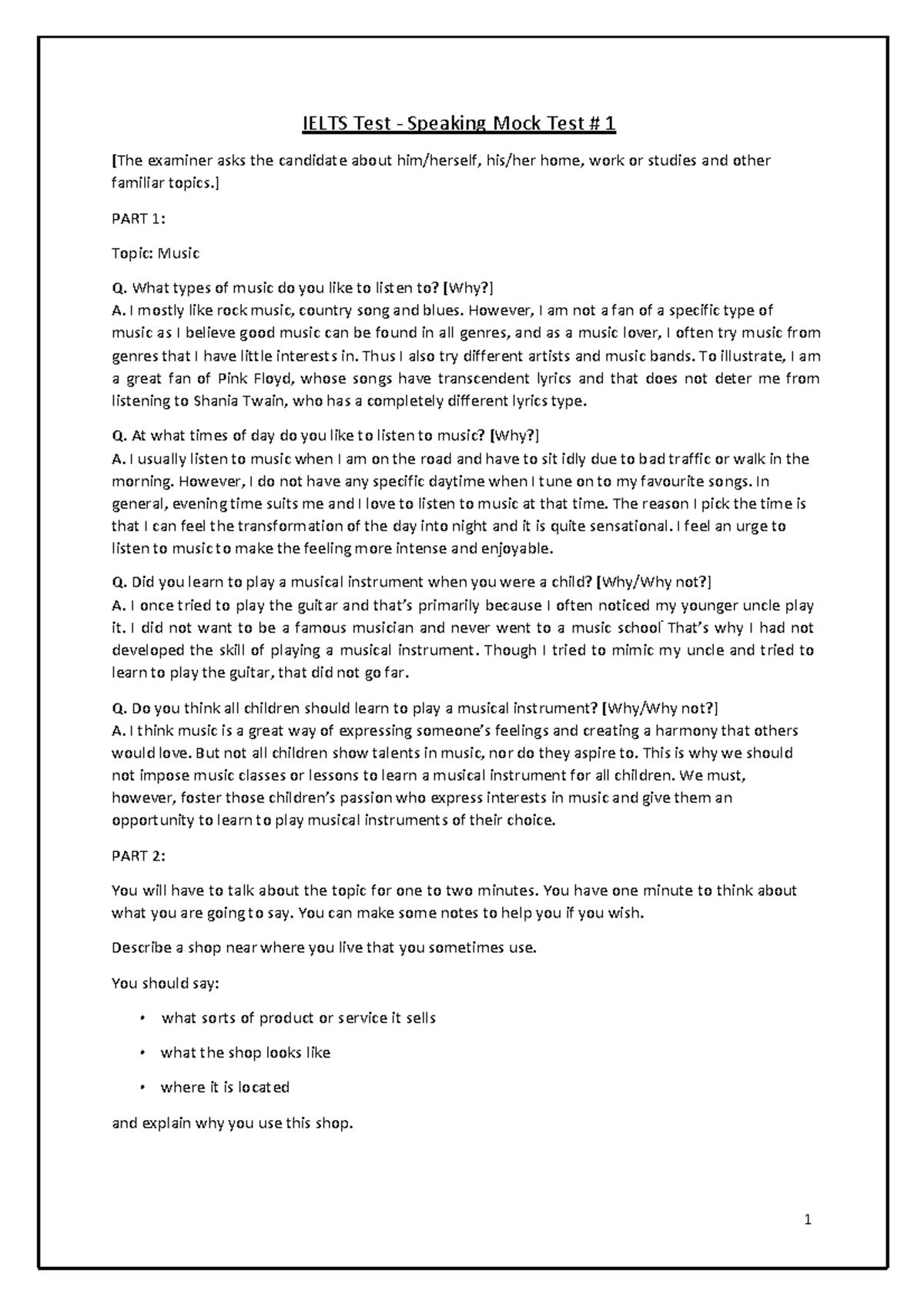 Sample 20 Ielts Speaking TEST - IELTS Test - Speaking Mock Test # 1 ...