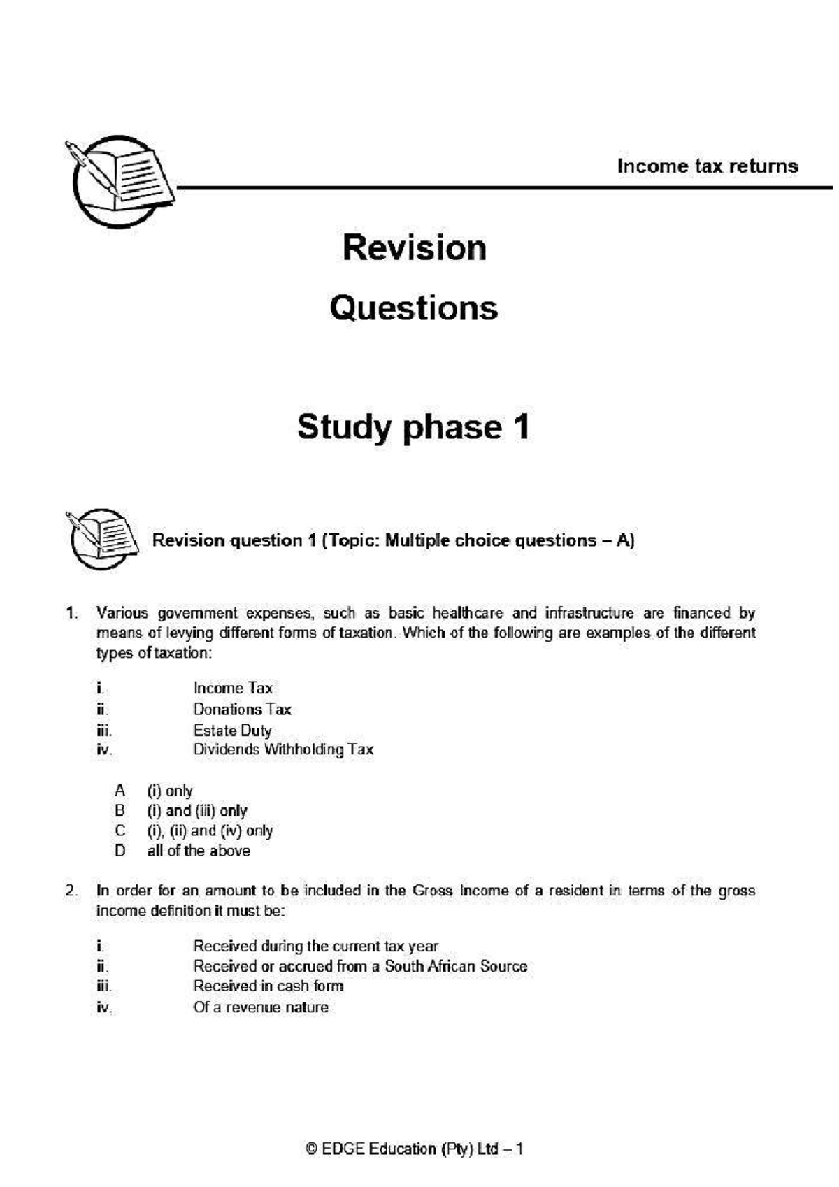 Income Tax Returns Revision Questions Study Phase 1 - Studocu