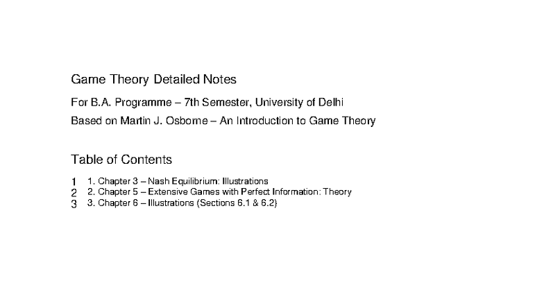 Game Theory Detailed Notes for B.A. Sem 7 - University of Delhi - Studocu