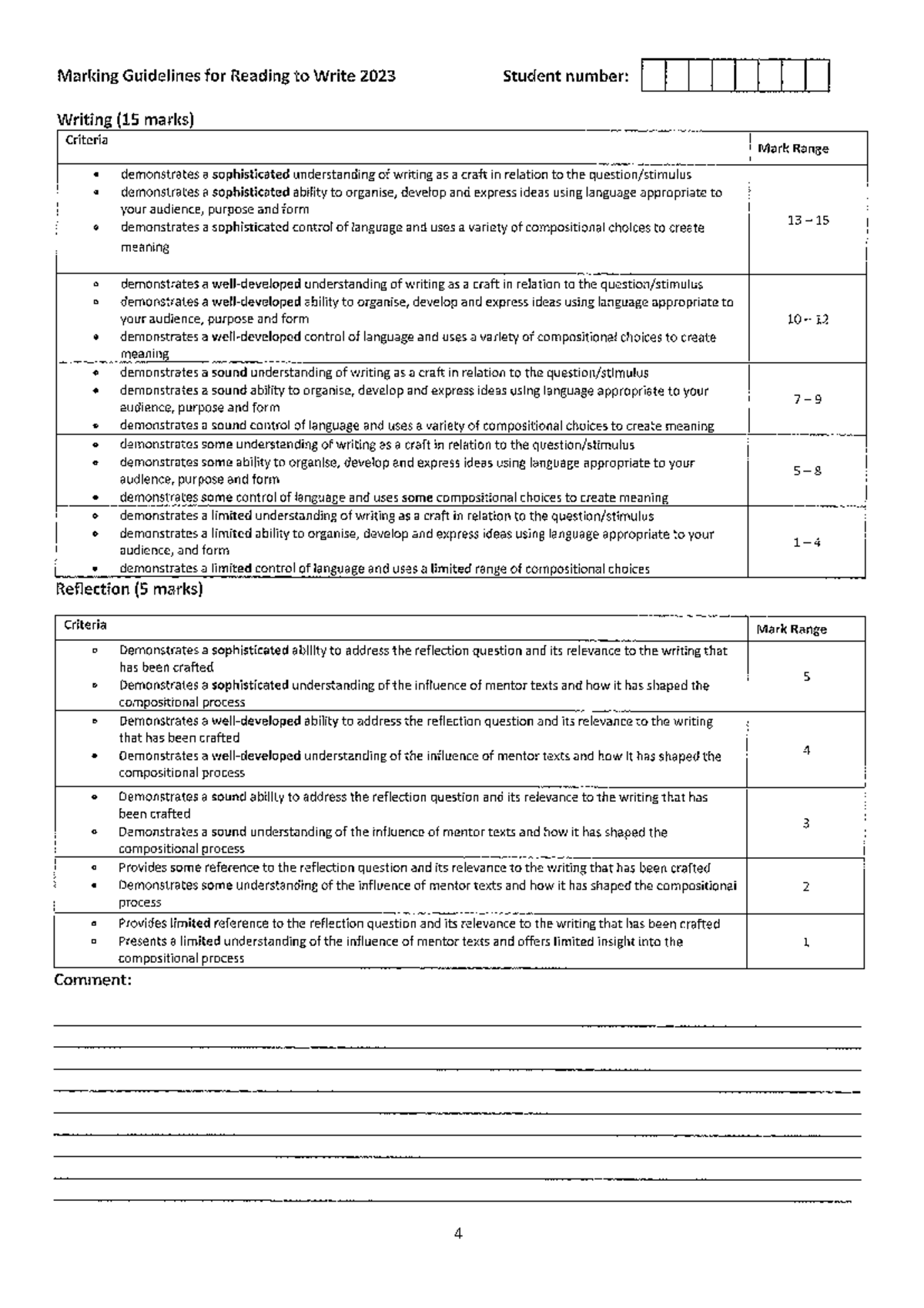 Marking Guidelines for Writing Assignment (15 Marks) - Studocu