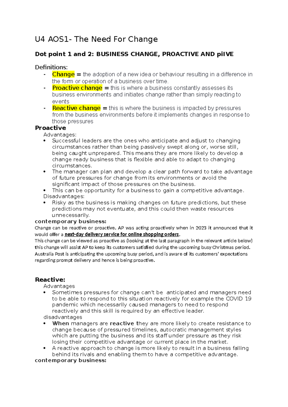 U4AOS1 Business Change: Proactive vs Reactive Strategies and Forces ...