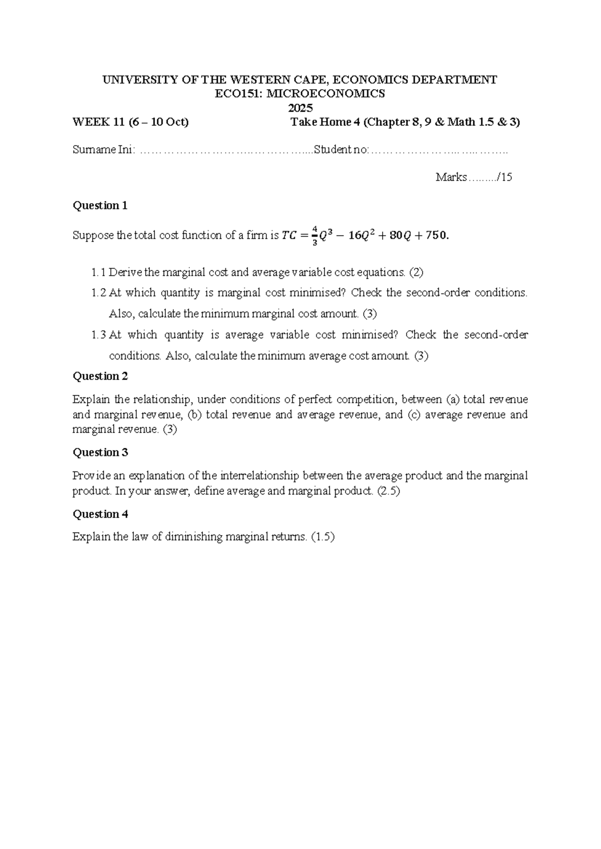 ECO151: Microeconomics 2025 Week 11 Tutorial 4 Notes - Studocu