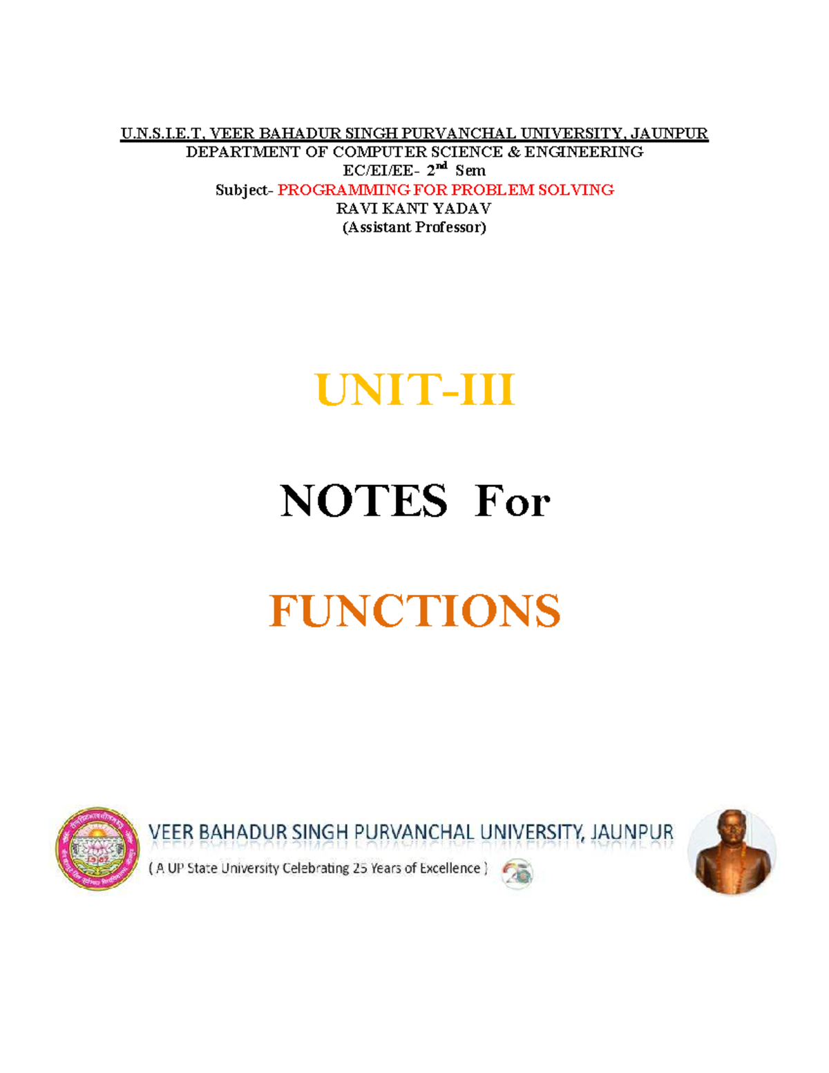 PPS-Notes: C Functions - Call by Value & Call by Reference - Studocu