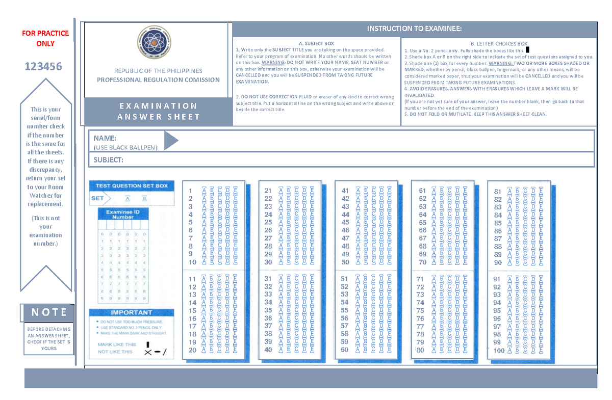 Scantron - REPUBLIC OF THE PHILIPPINES PROFESSIONAL REGULATION ...