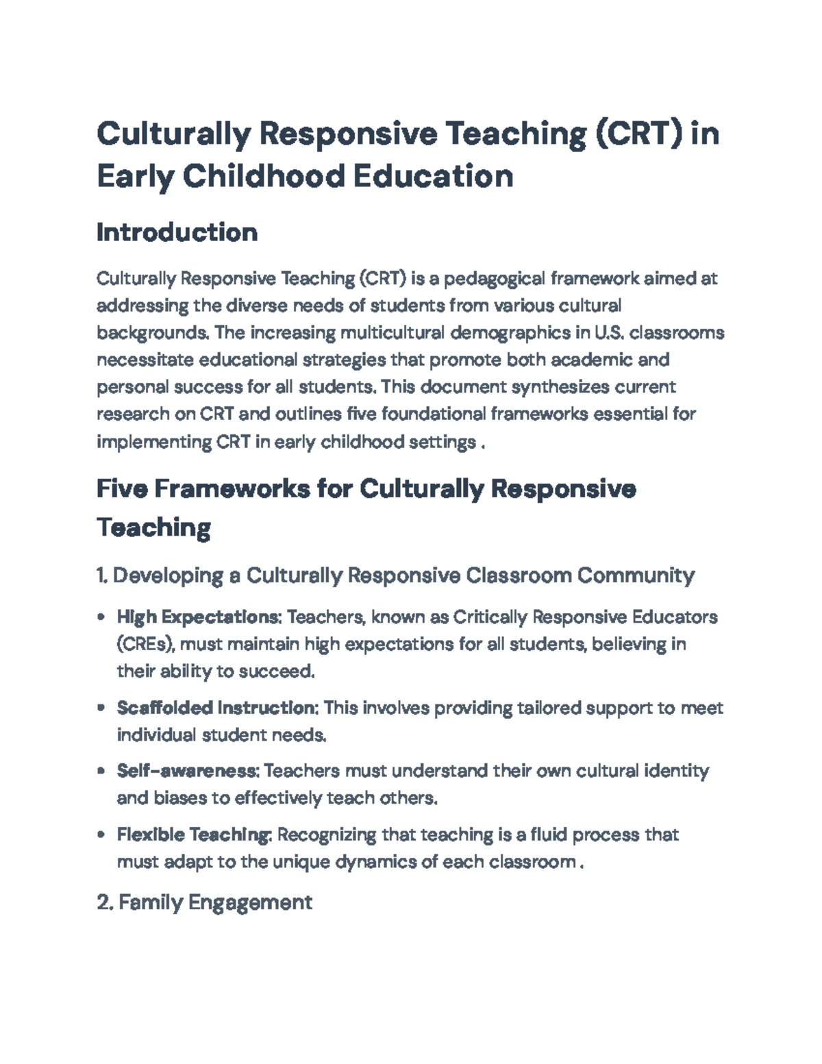 Culturally Responsive Teaching (CRT) Frameworks for Early Childhood ...