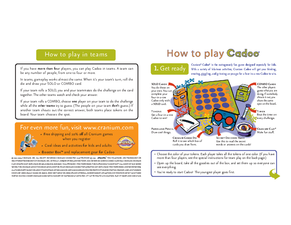 Cranium Cadoo Game Rules and Gameplay Instructions - Studocu