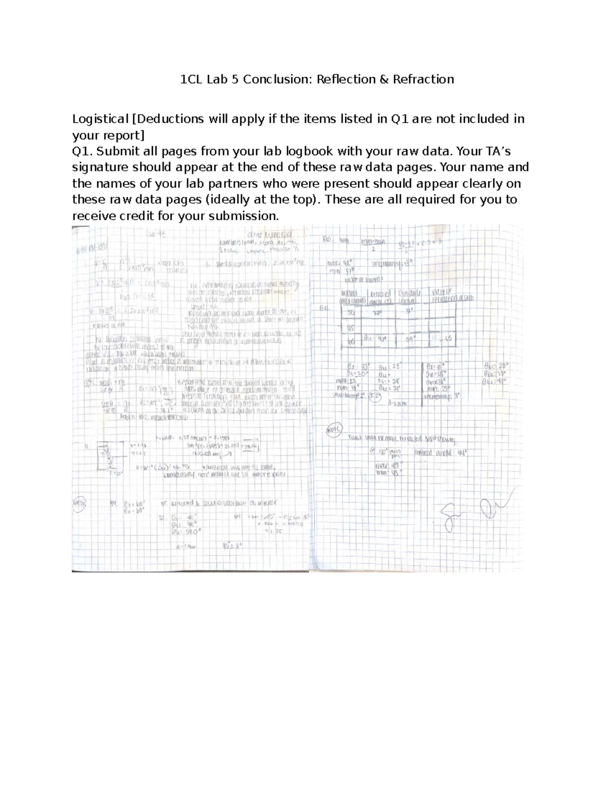 1CL Lab 5 Conclusion: Analyzing Reflection and Refraction Results - Studocu