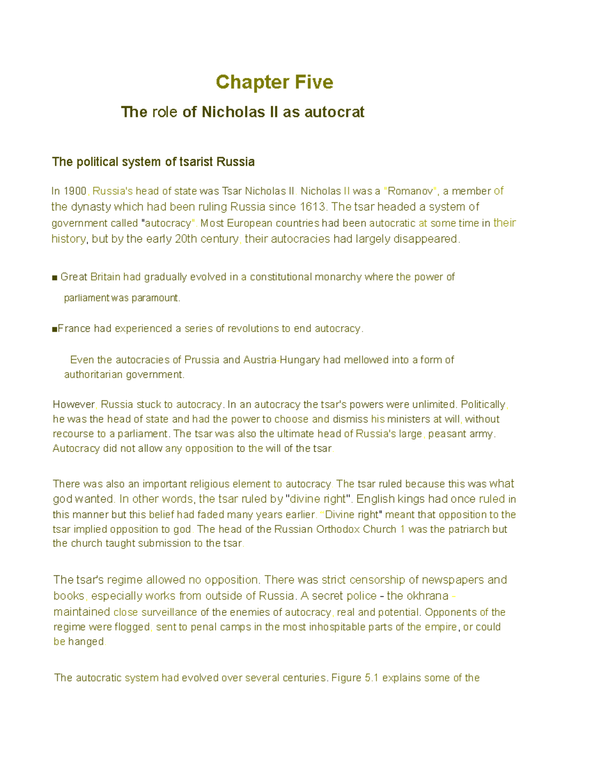Chapter 5: The Autocratic Rule of Nicholas II in Tsarist Russia - Studocu