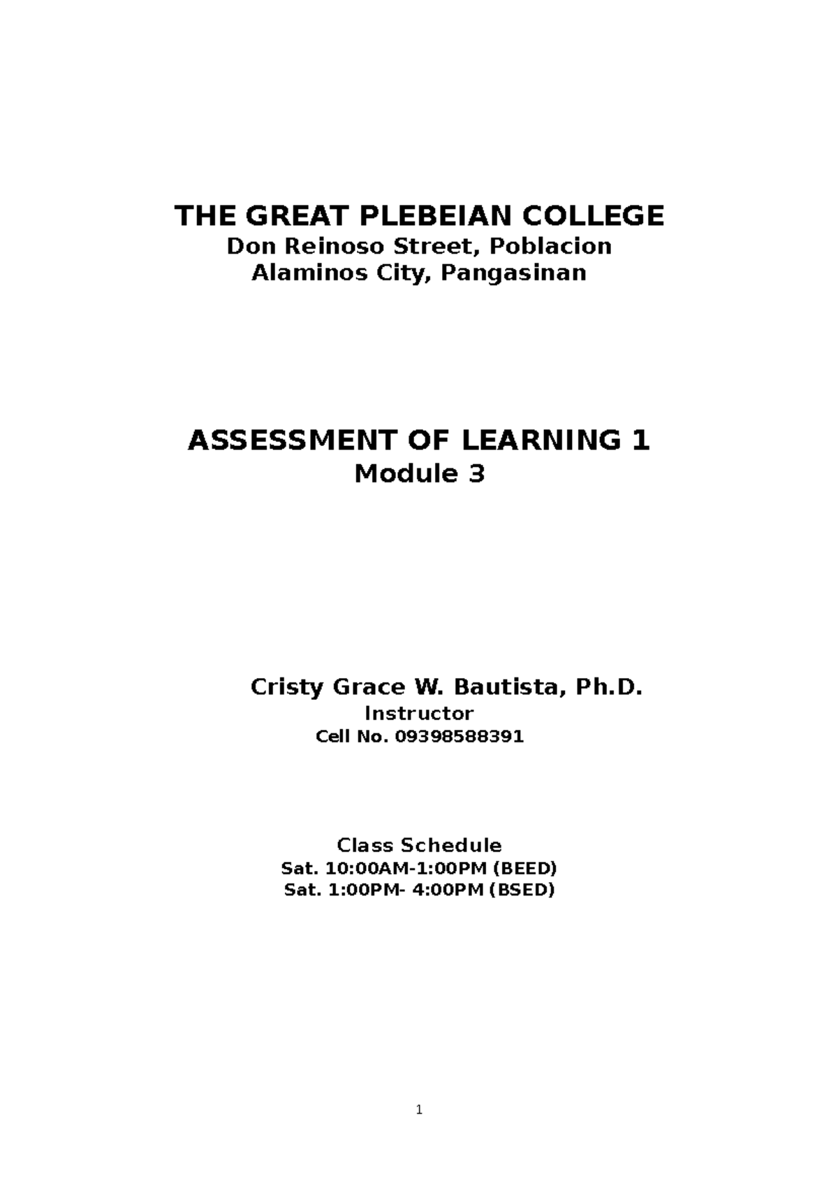 Module 3: Item Analysis & Statistics in Assessment of Learning 1 - Studocu