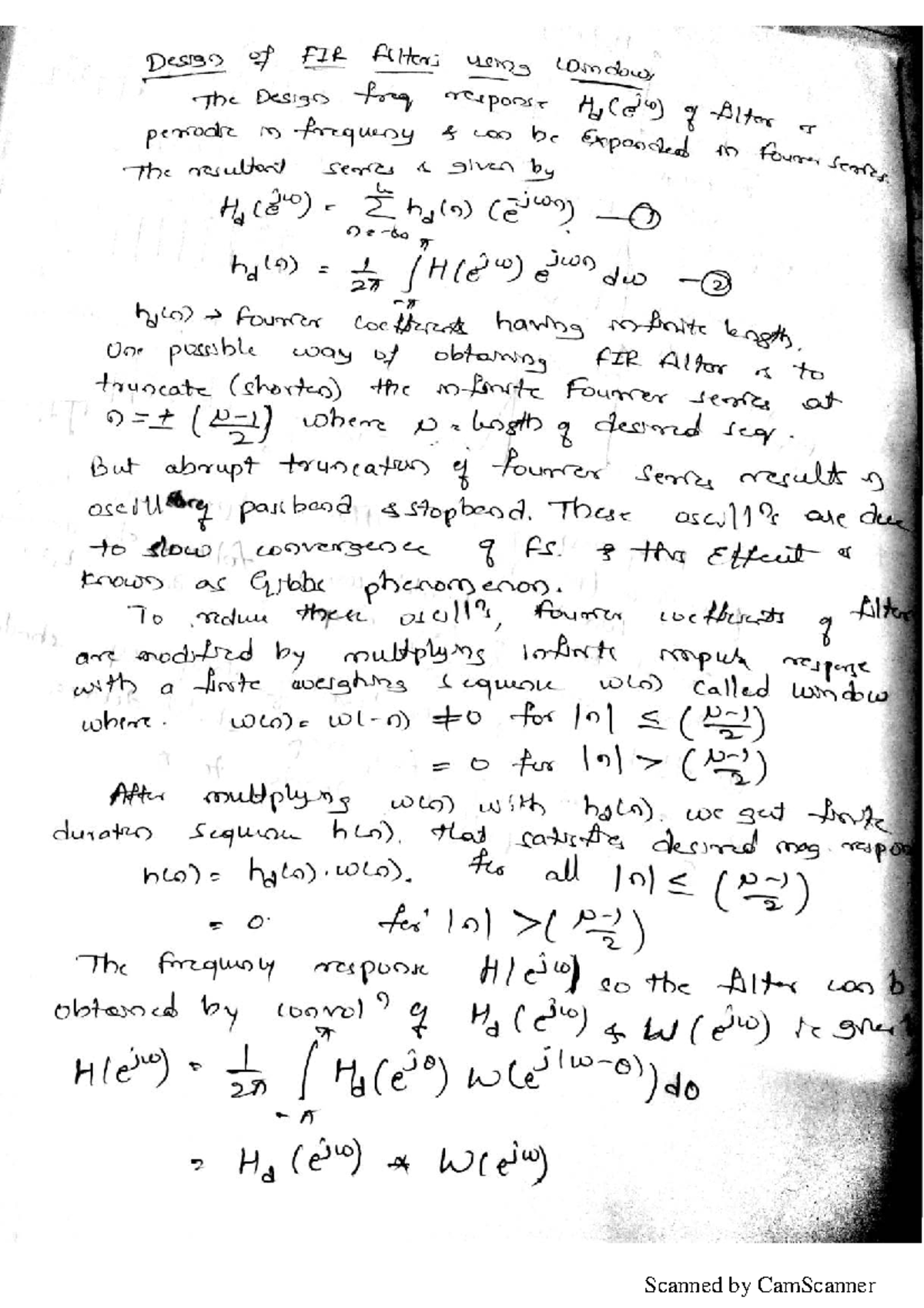 Design of FIR Filters Using Windows - Module 5 DSP 15EE63 Notes - Studocu