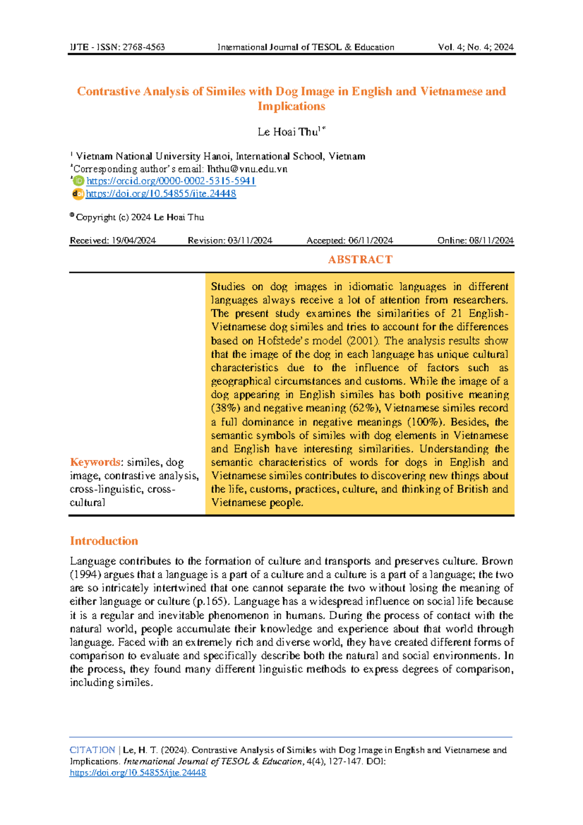 IJTE 4(4): Contrastive Analysis of Dog Similes in English & Vietnamese ...