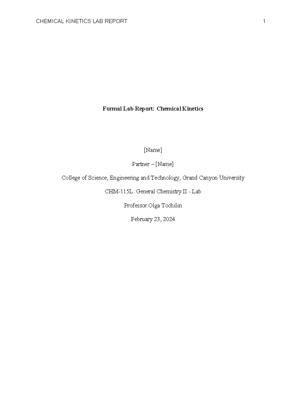HSmith CHM-115L Final Lab Report on Chemical Kinetics Analysis - Studocu