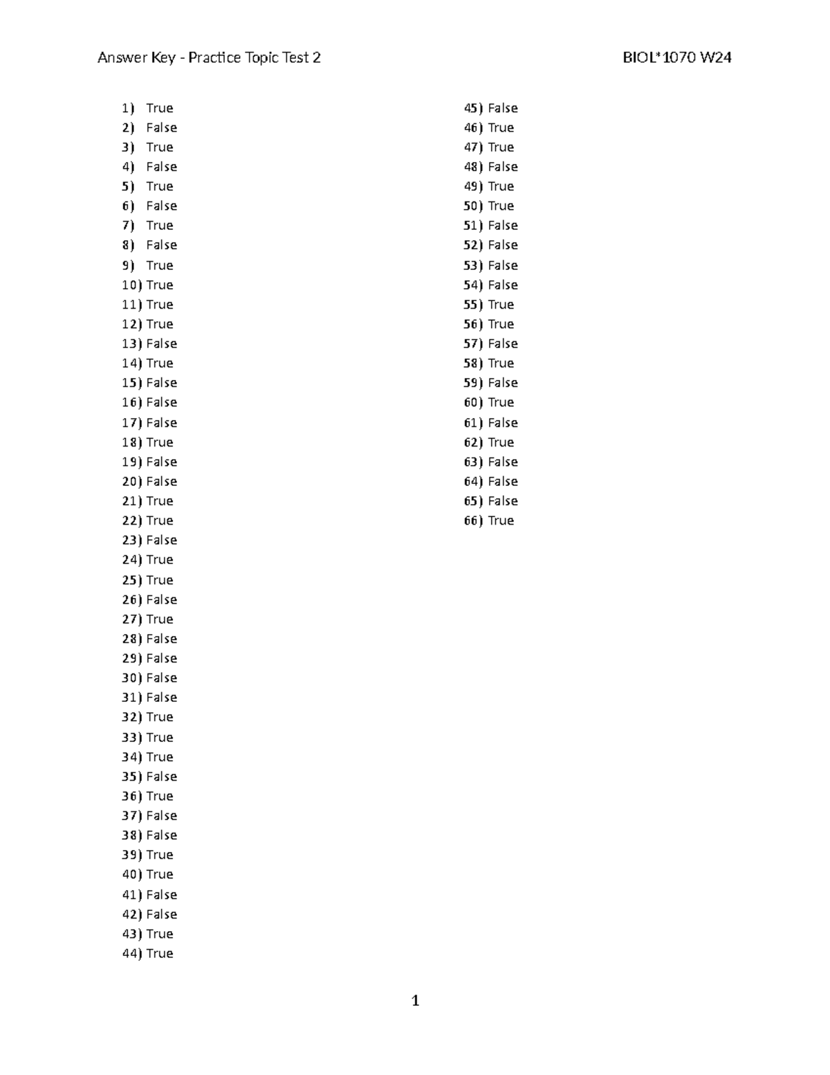 BIOL*1070 W24 - Practice Topic Test 2 Answer Key Revised - Studocu