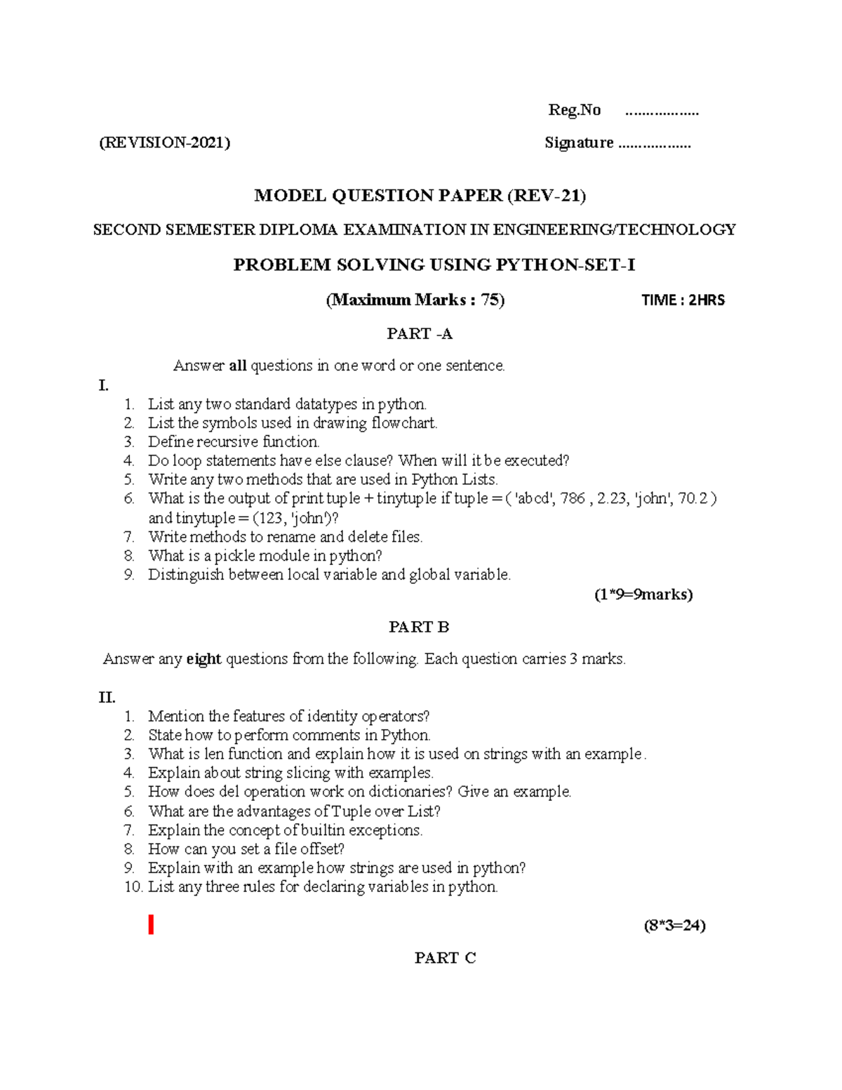3301 - Model Question Paper for Problem Solving Using Python - Studocu