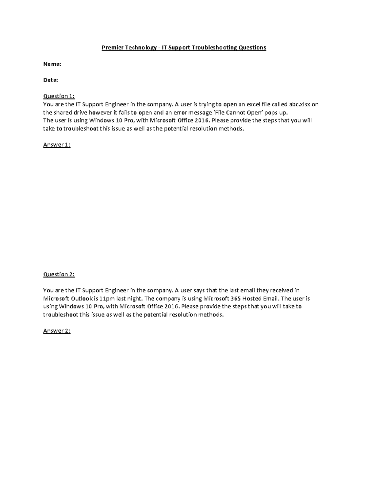 IT Support Troubleshooting Questions - Premier Technology - IT Support ...