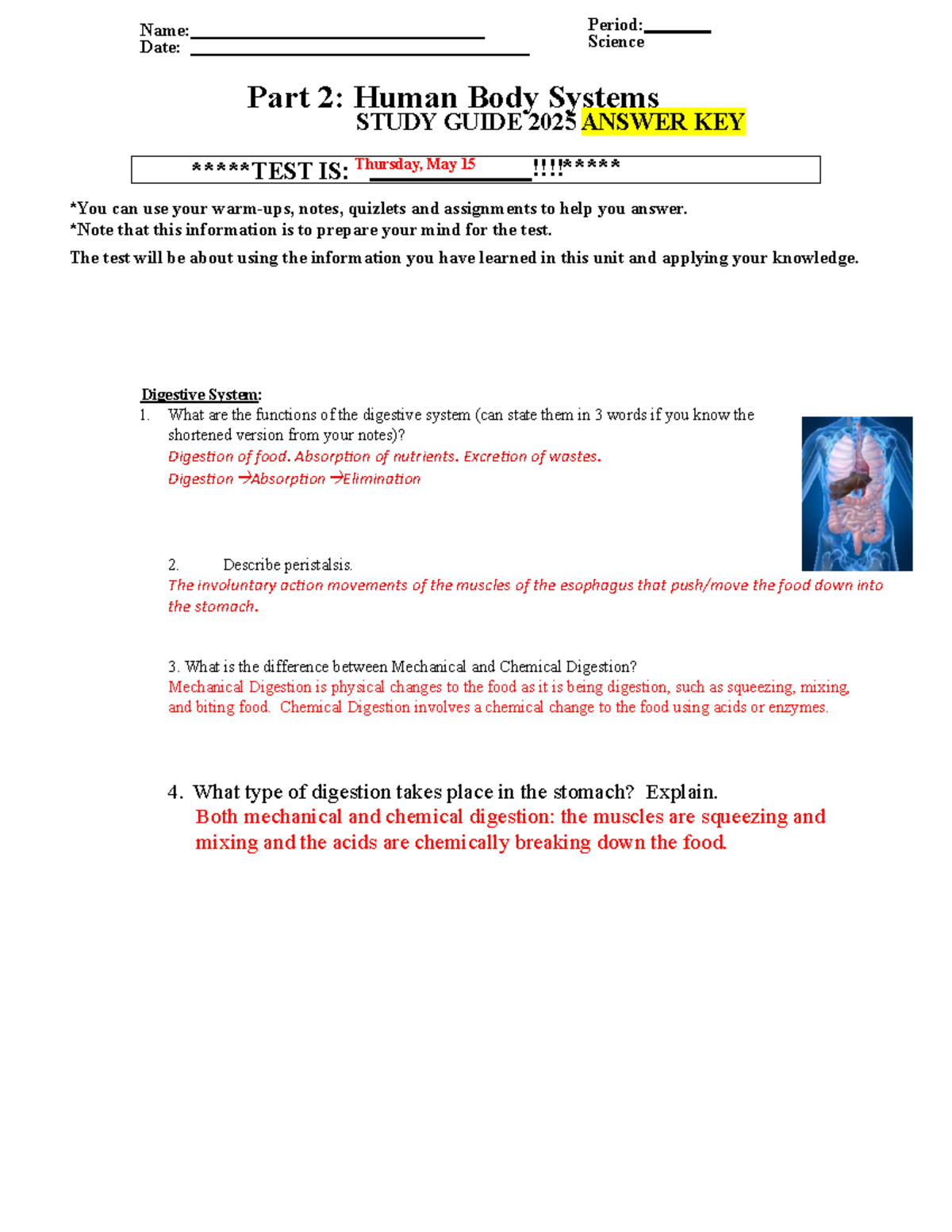 Human Body Systems Study Guide Answer Key - Science 2025 - Studocu