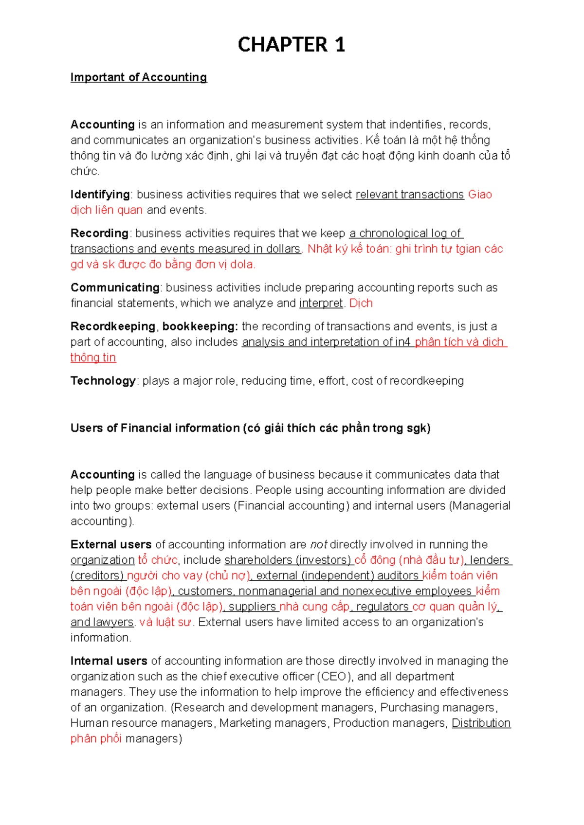 ACC101 CHAPTER 1: Importance of Accounting and Its Users - Studocu
