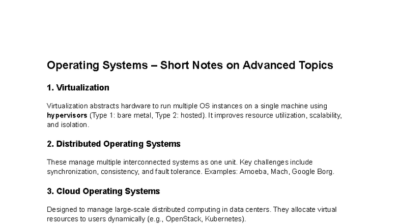 OS QnA A2 - Short Notes on Advanced Topics in Operating Systems - Studocu