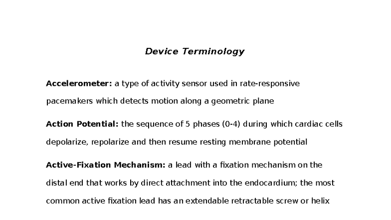 Device Terminology for Cardiac Pacemakers: Key Concepts & Notes - Studocu