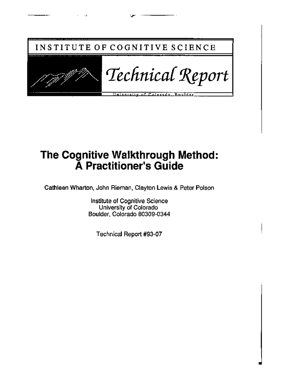 Cognitive Walkthrough Method: A Comprehensive Guide (ICS 93-07) - Studocu