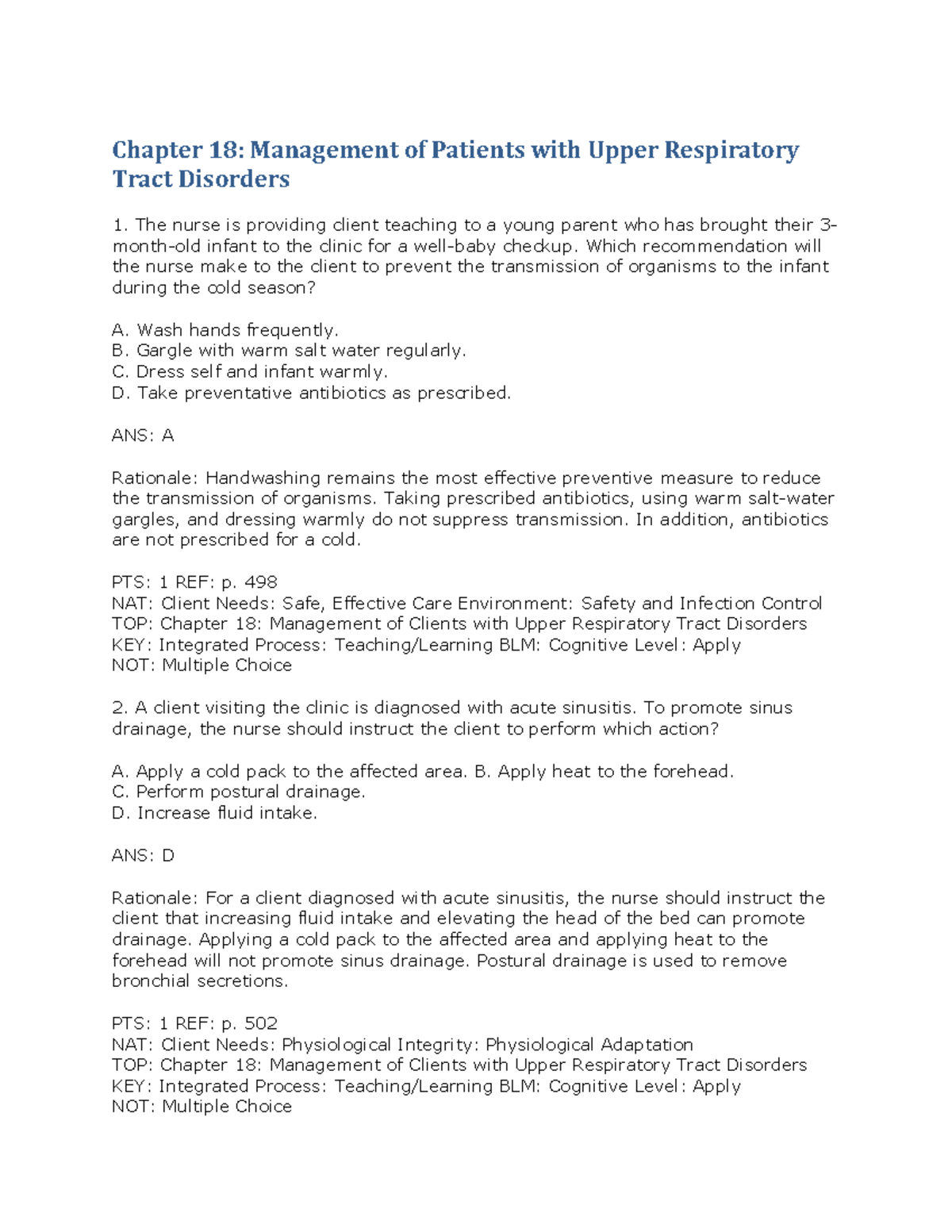 Ch. 18 Study Guide: Management of Upper Respiratory Disorders - Studocu