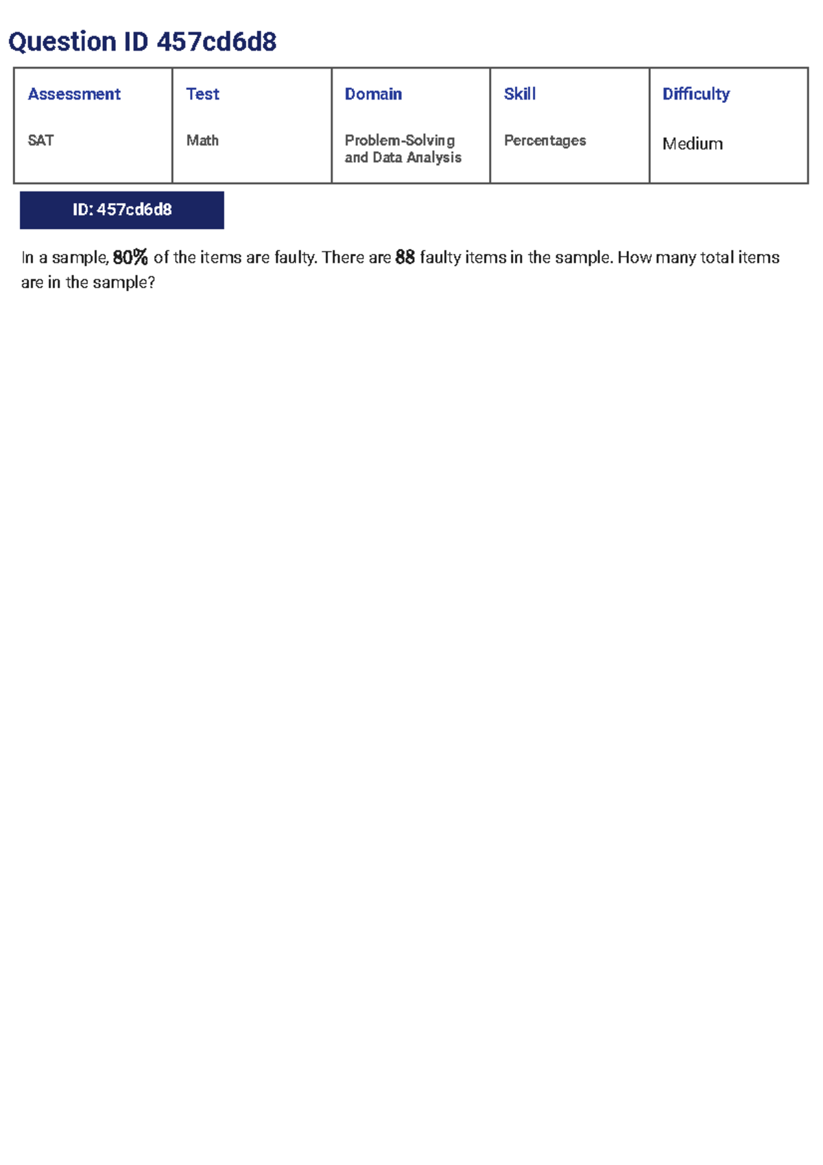SAT Math & Data Analysis Percentages Assessment Test Questions - Studocu