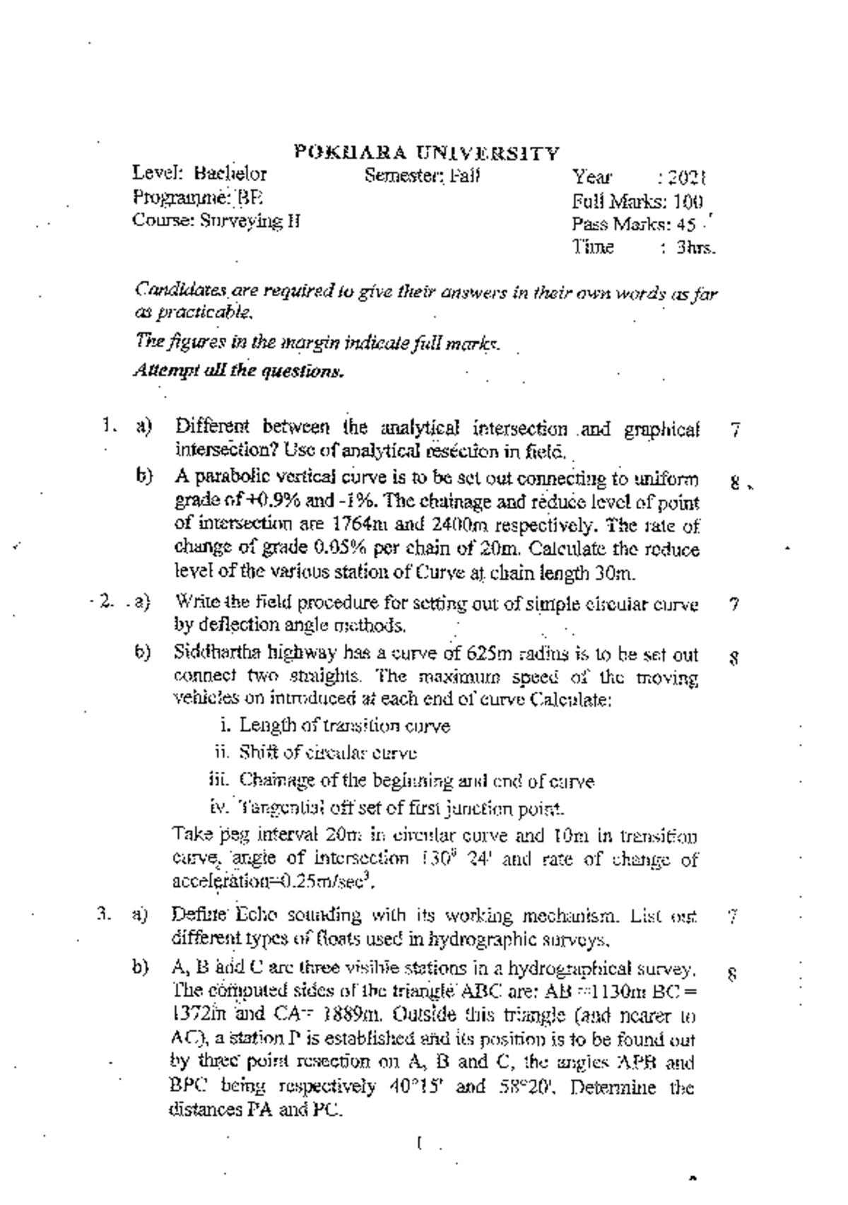 Surveying Ii Be Past Exam Questions Fall 2021 To Spring 2024 Studocu