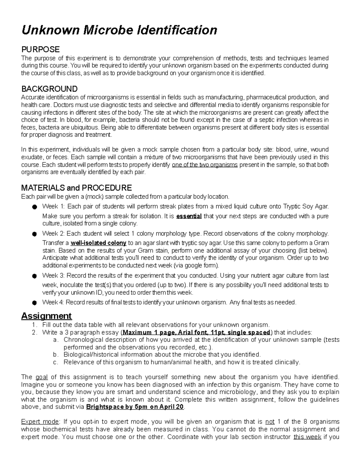 Microbiology 101: Unknown Microbe Identification Lab Report - Studocu