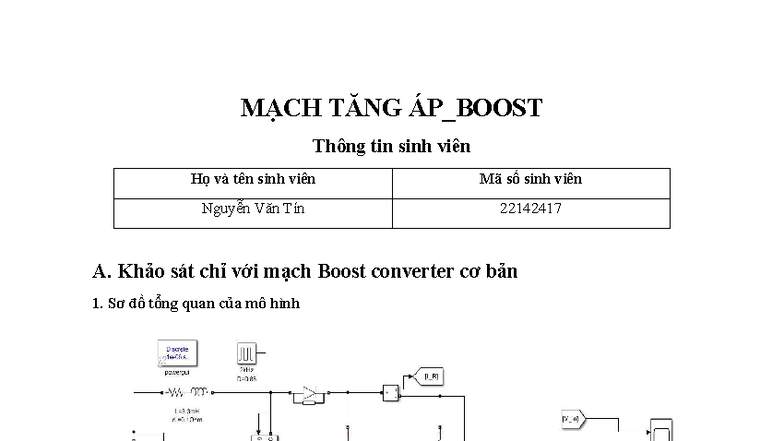 Khảo sát mạch Boost & Buck Converter - Nguyễn Văn Tín (22142417) - Studocu