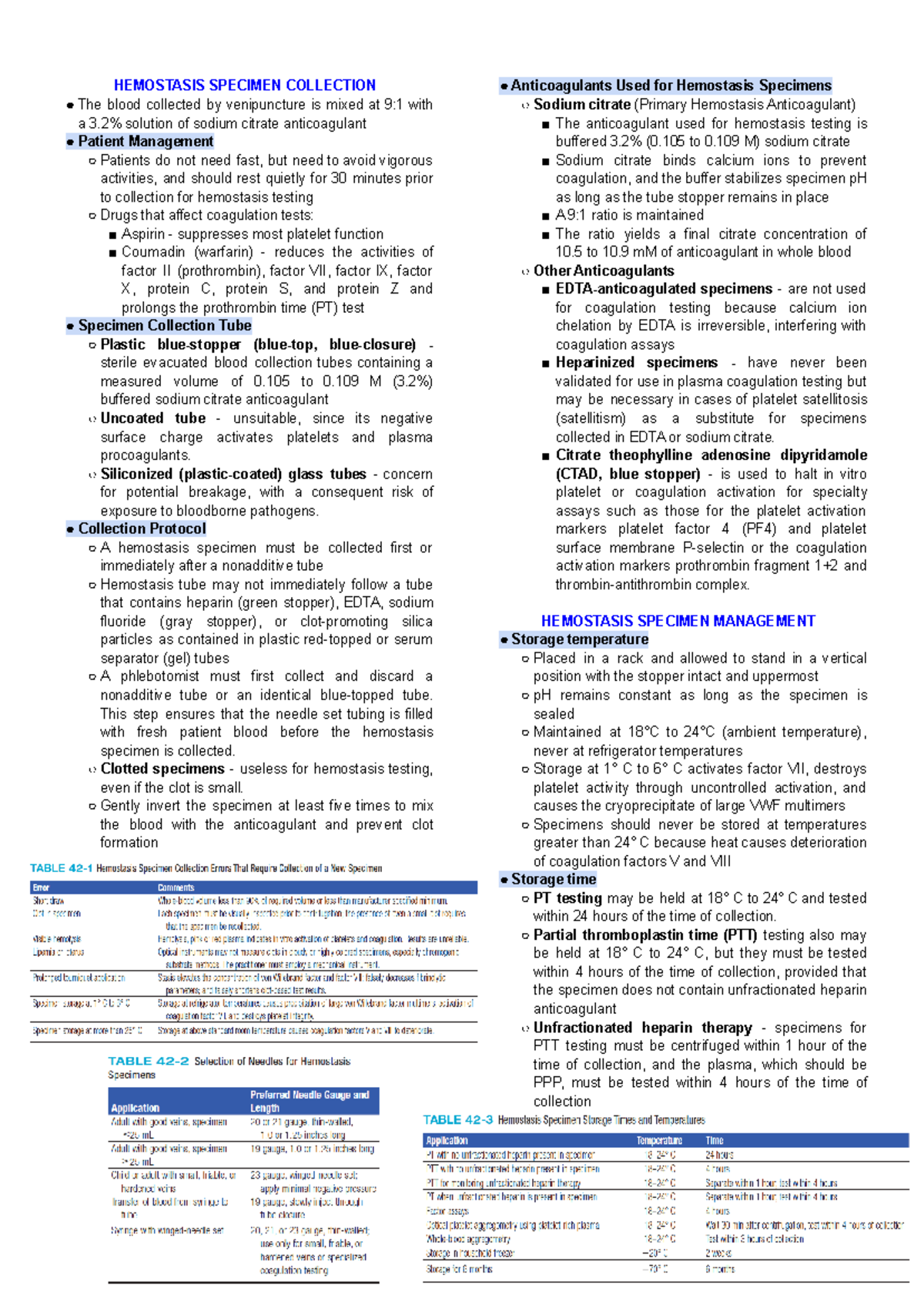 HEMOSTASIS SPECIMEN COLLECTION GUIDE: PROTOCOL & MANAGEMENT NOTES - Studocu
