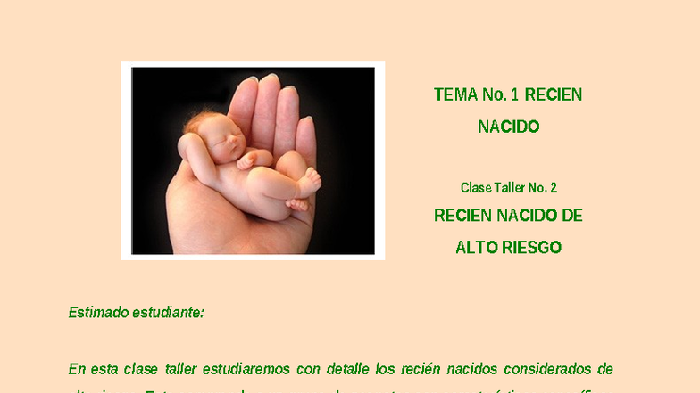 Clase Taller No. 2: Recién Nacido de Alto Riesgo - Studocu