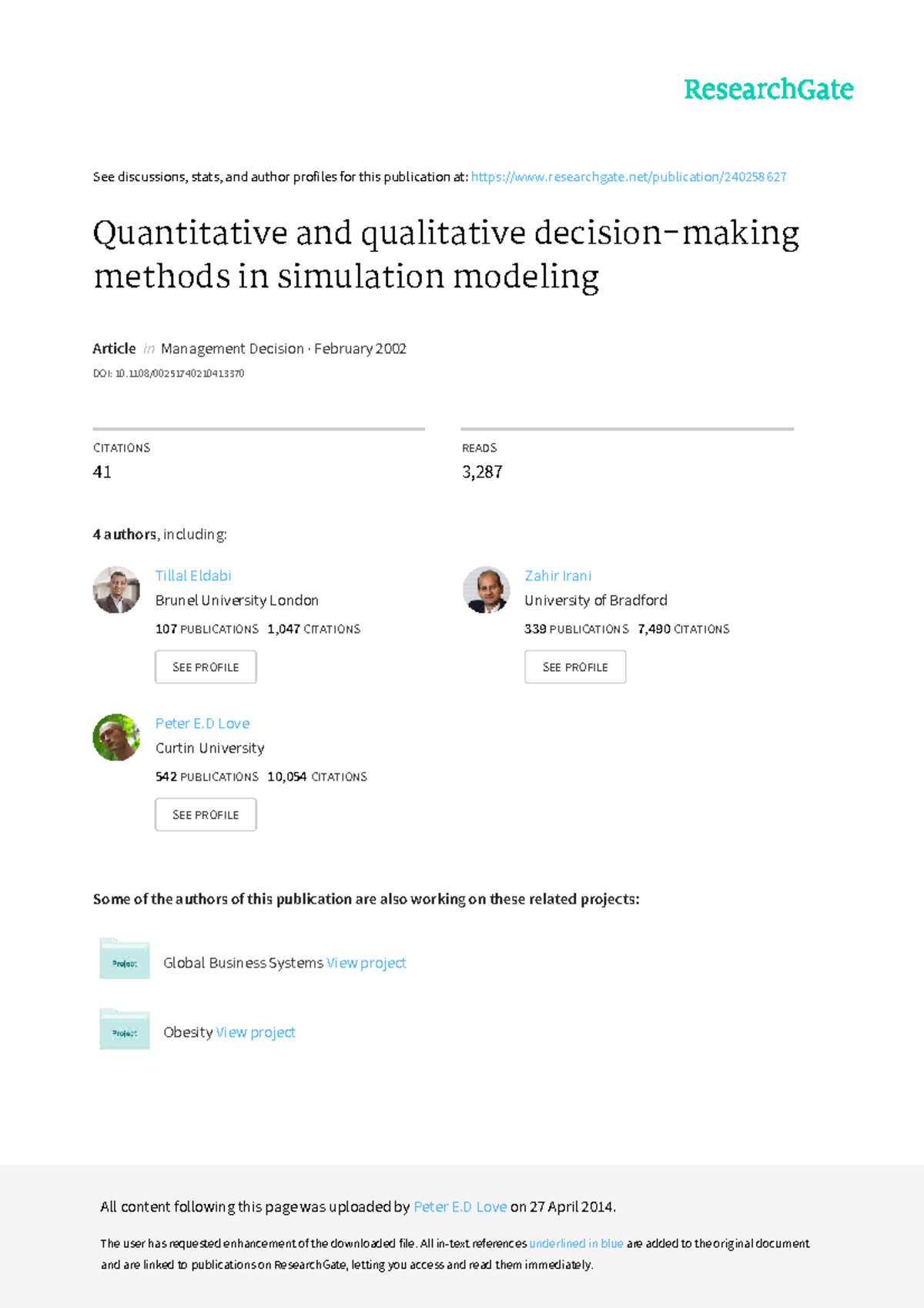 Quantitative and Qualitative Methods in Simulation Modeling (MGT 202 ...