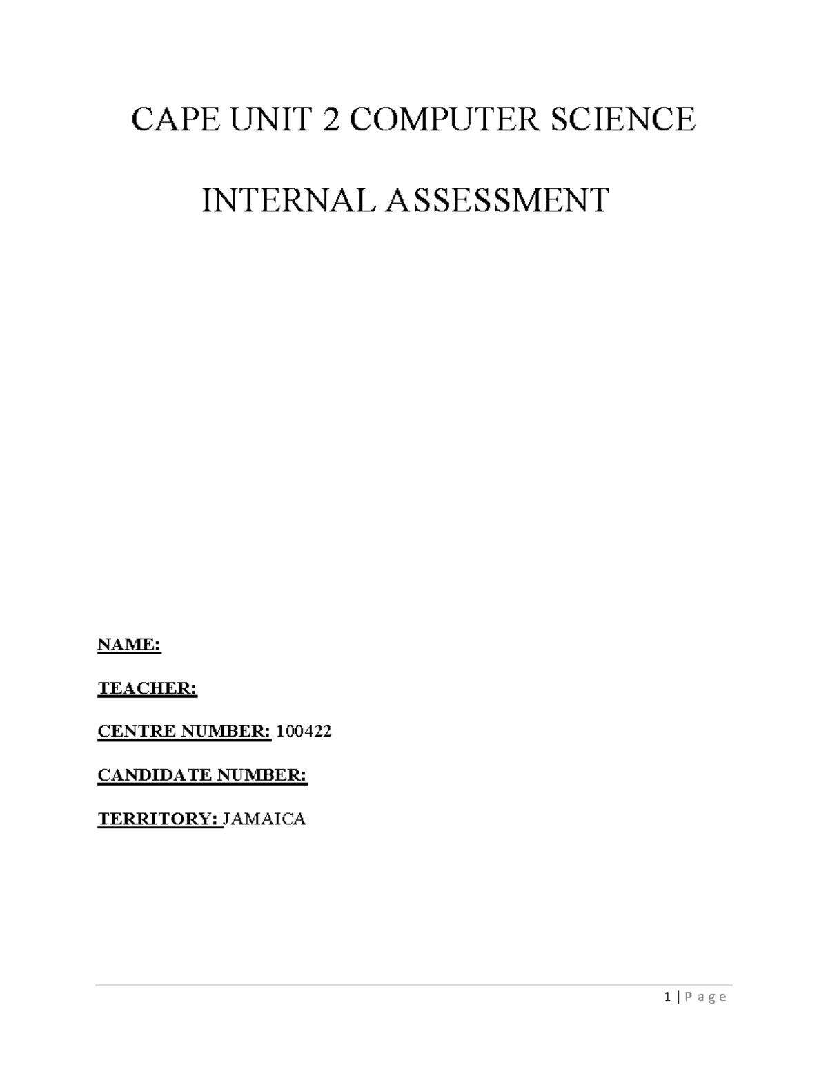 CAPE U2 Computer Science Internal Assessment - Project Overview - Studocu