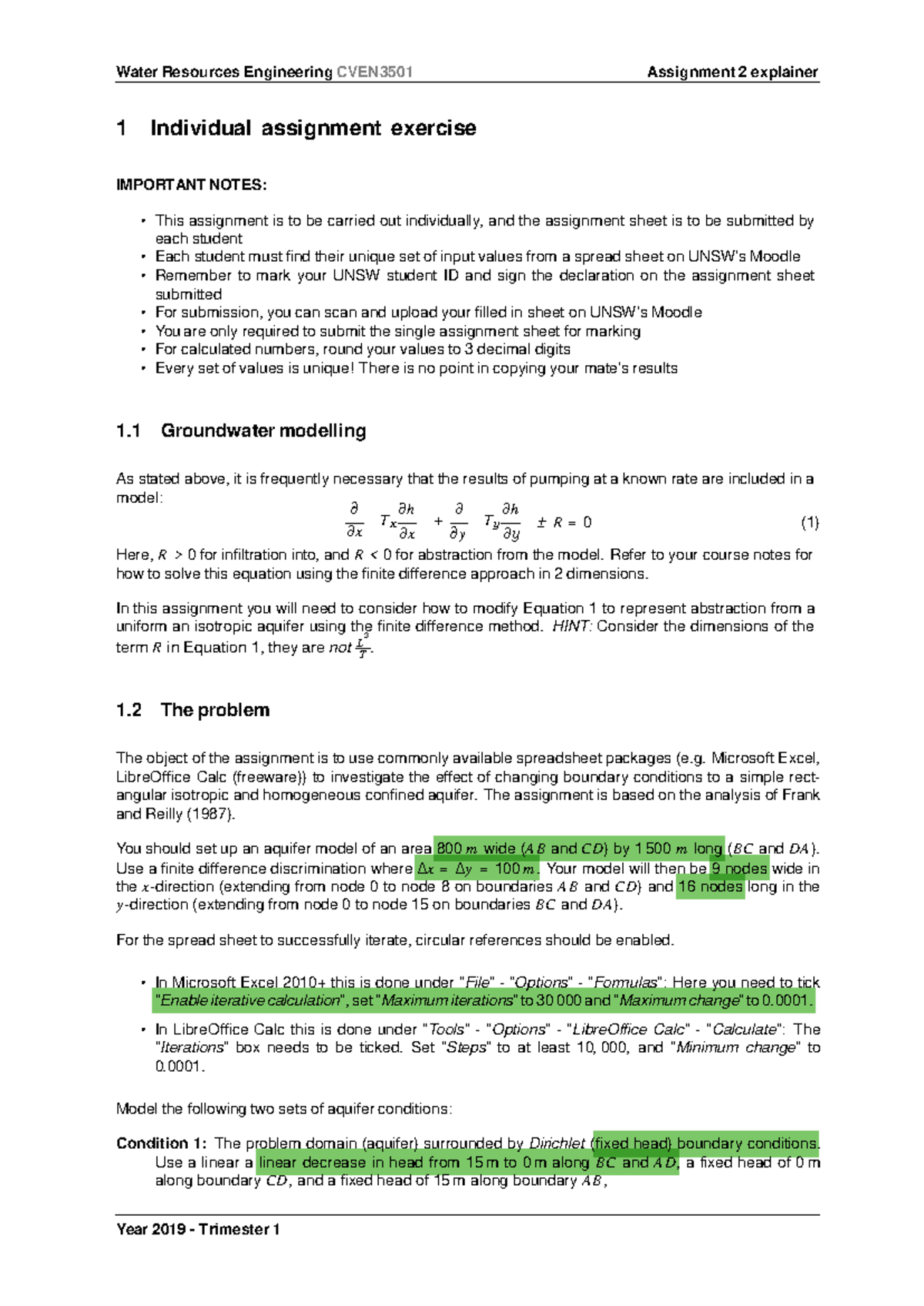 CVEN3501 Water Resources Engineering Assignment 2 Guide 2019 - Studocu