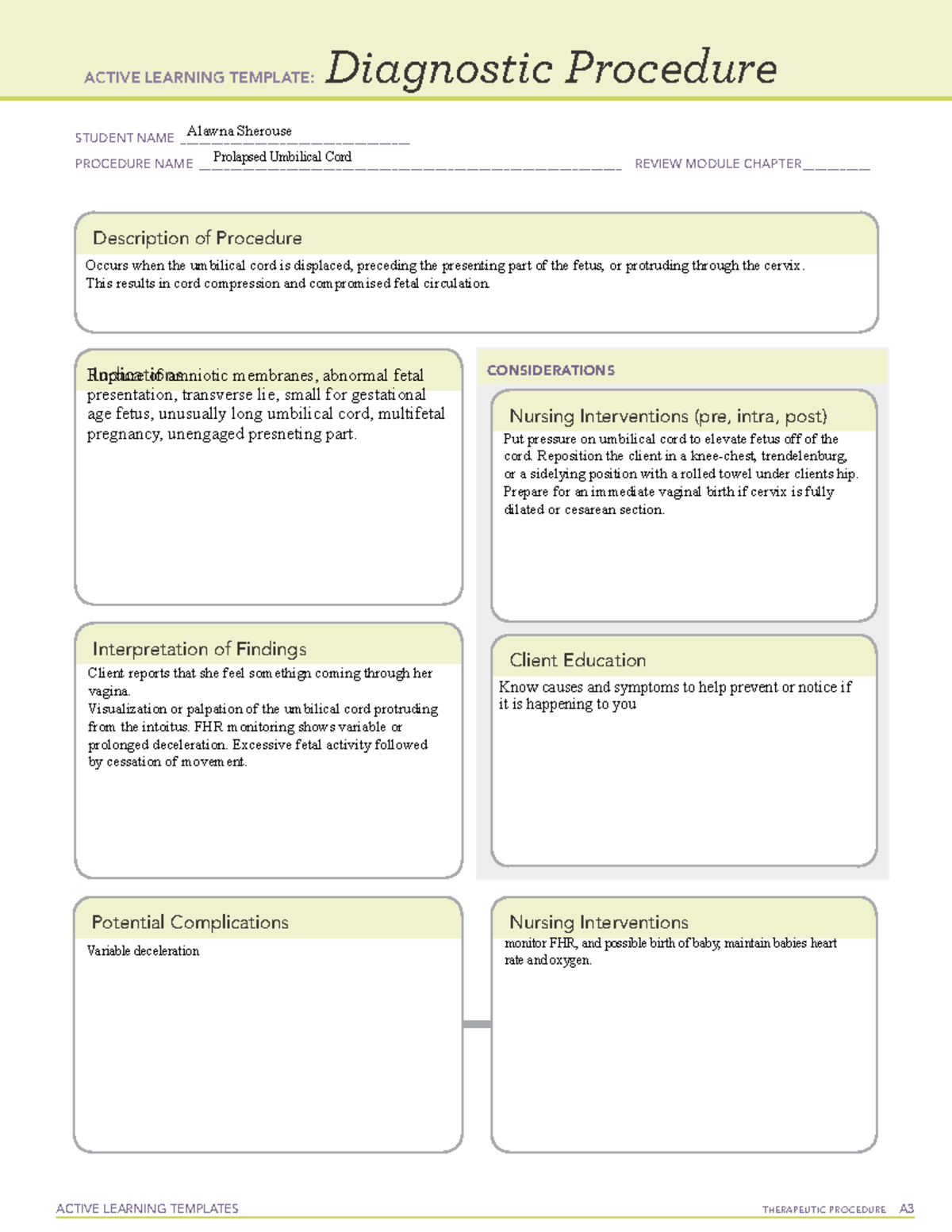 Active Learning Template Diagnostic Procedure form ACTIVE LEARNING