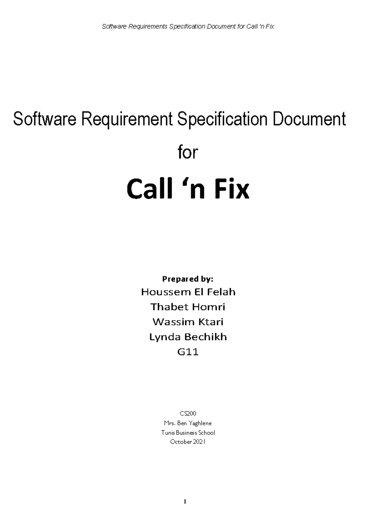 Call n Fix CS 200 - Software Requirements Specification Document - Studocu