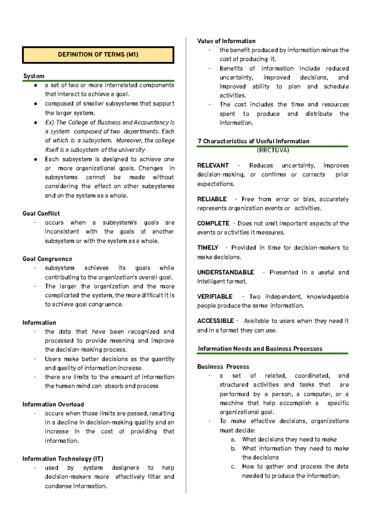 AIS Lecture Notes for BSA (M1) - Key Concepts and Definitions - Studocu