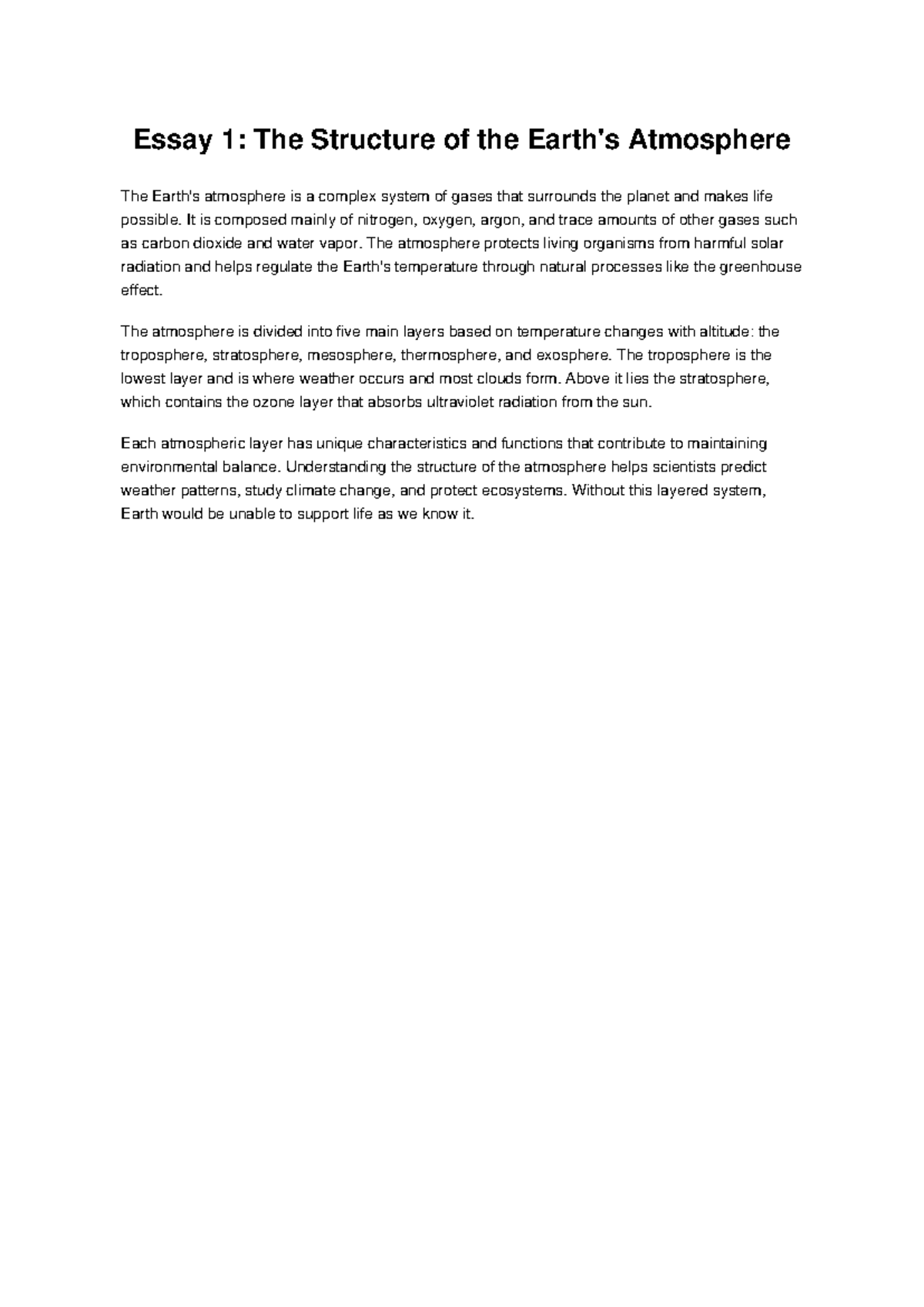 Three Essays on the Atmosphere: Structure, Weather & Climate - Studocu