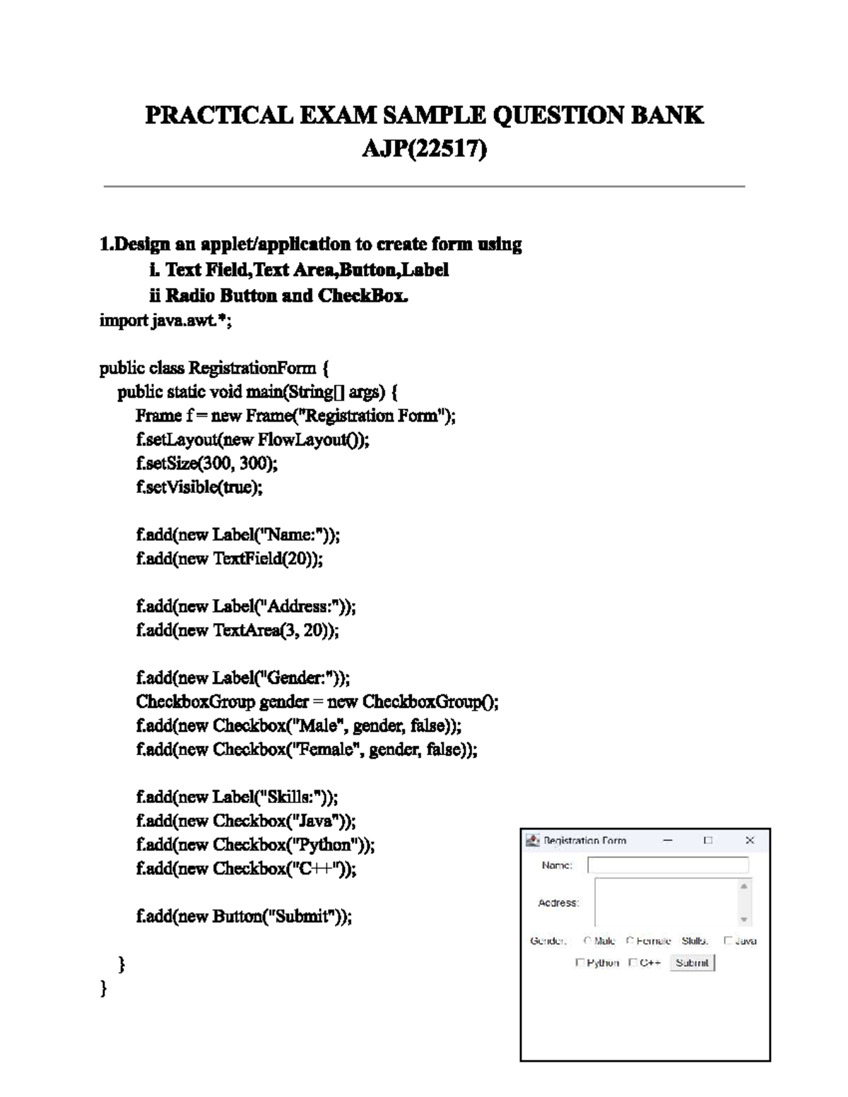 AJP-22517 - Advanced Java Programming Practical Exam Question Bank ...