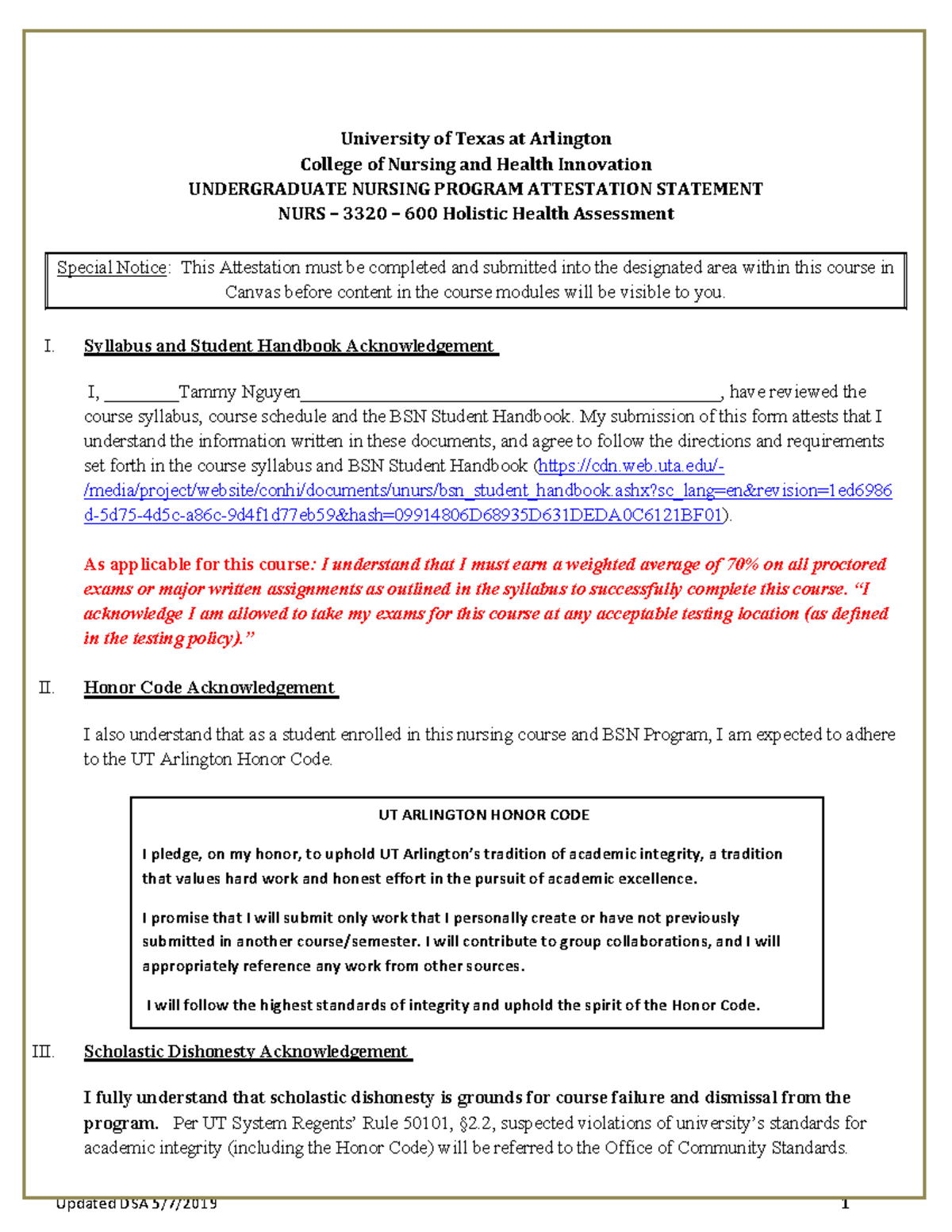 NURS 3320 Attestation Form - Holistic Health Assessment Spring 2024 ...