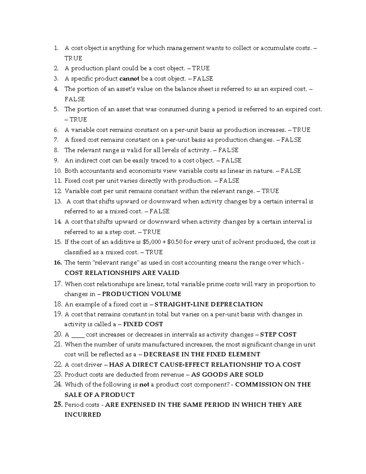 COST ACCOUNTING BSA REVIEW FINAL REVIEWER NOTES - Studocu